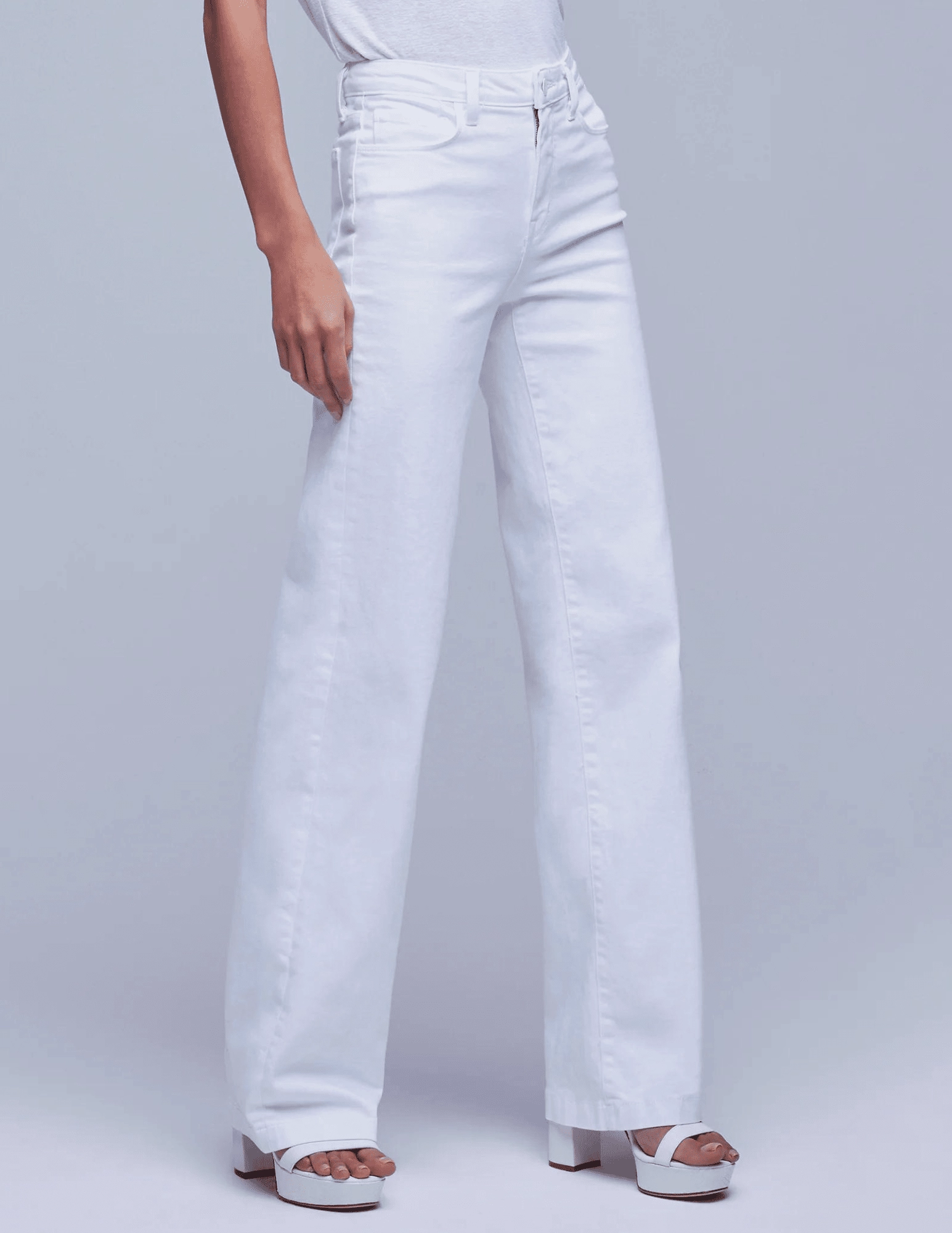 L'Agence Clayton High Rise Wide Leg Jeans in Blanc Tapered leg
