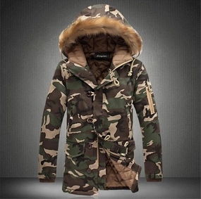 West Louis? Winter Camouflage Fur Hood Parka Light Reflective Zippers