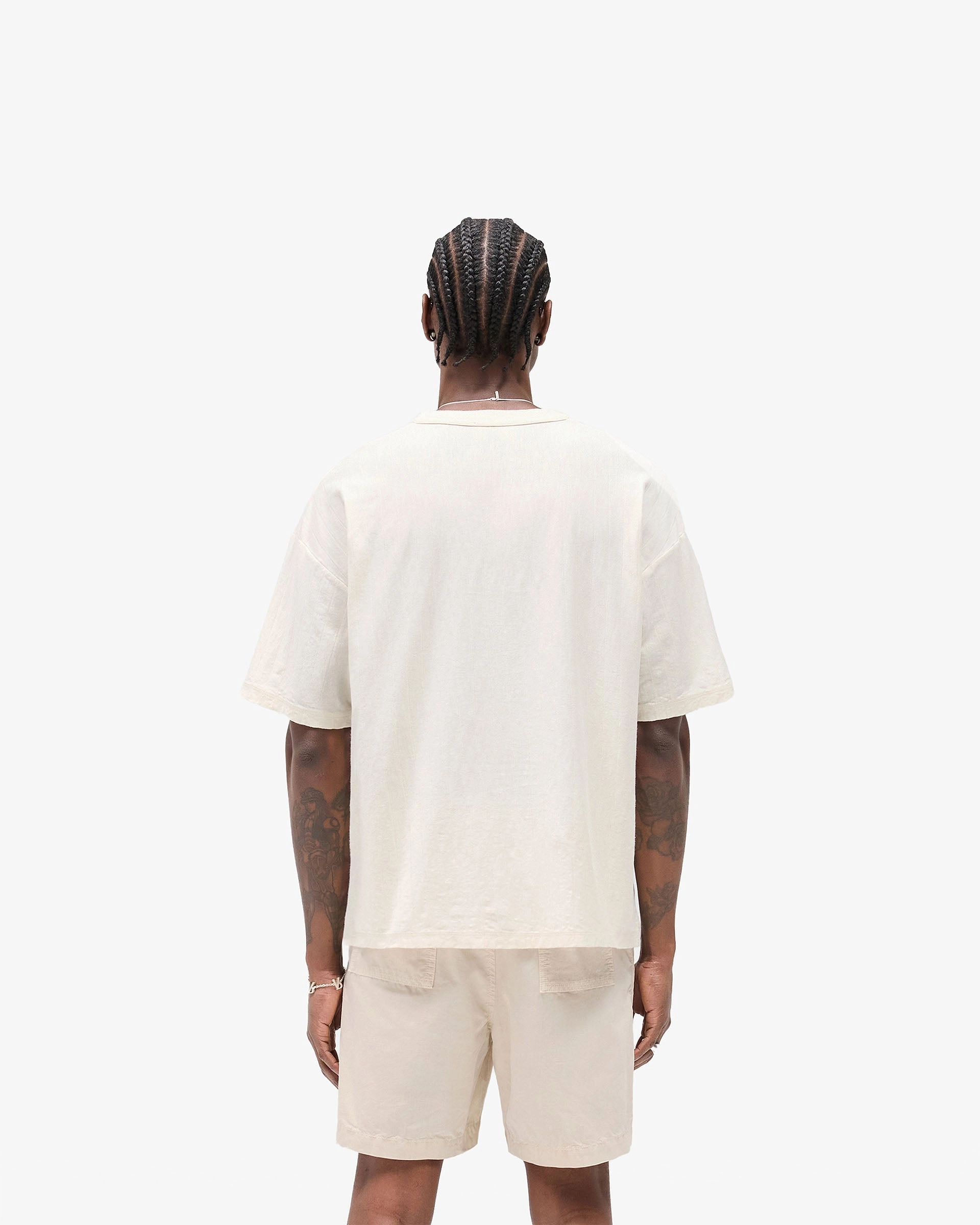 Slub Script T-Shirt - Aged White Smooth Look Eco Friendly Production