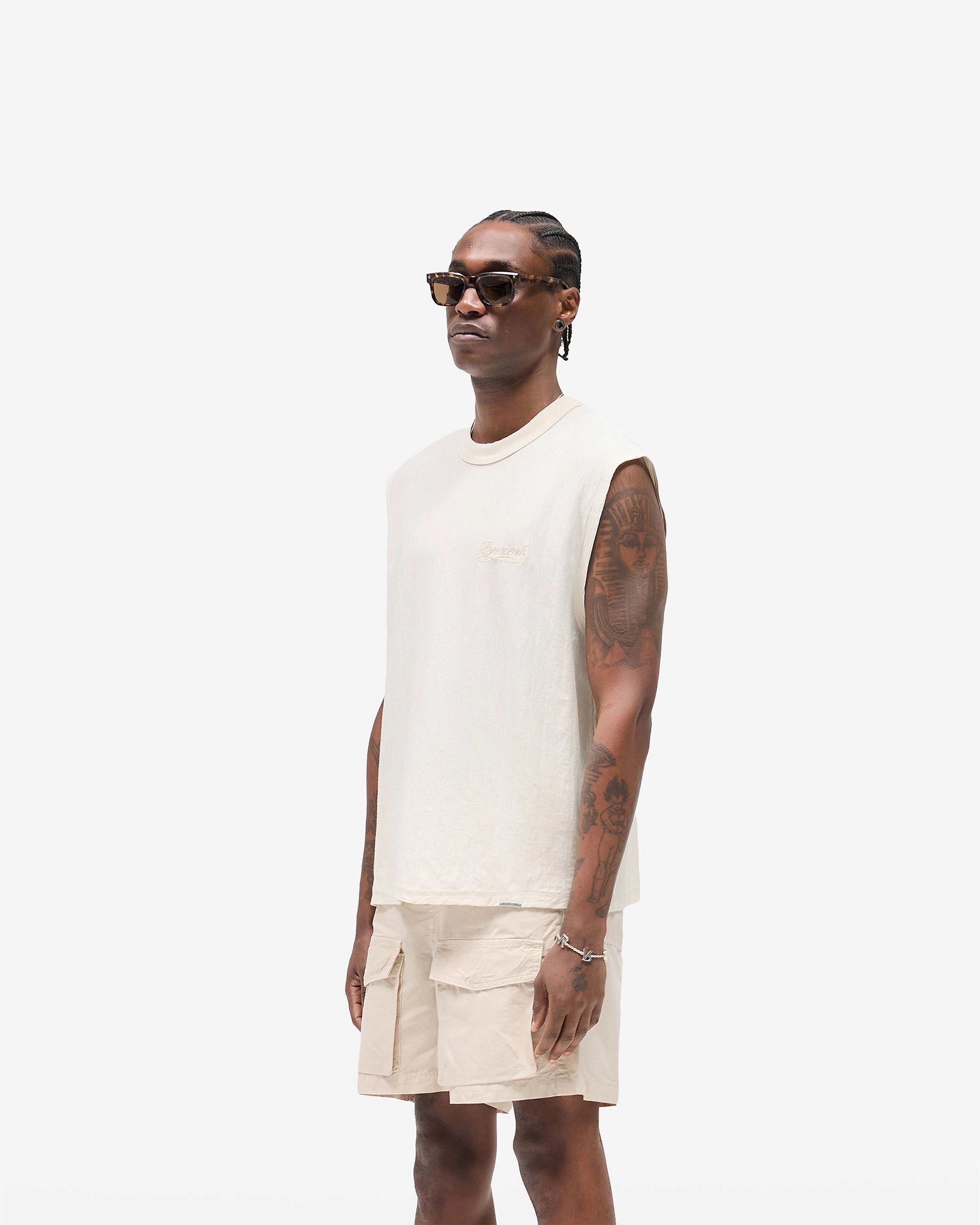 HeatResistantMaterial Slub Script Tank - Aged White