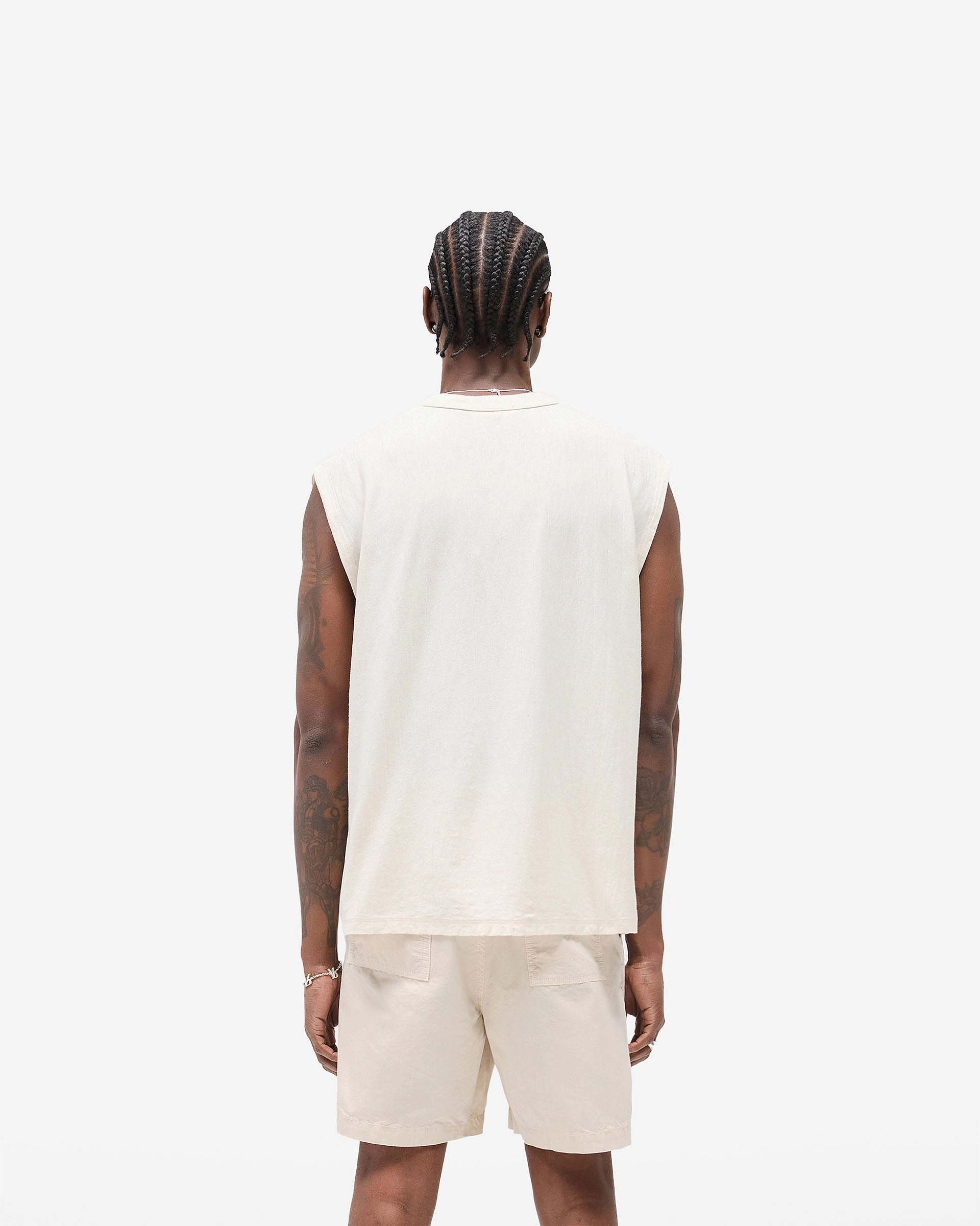 Slub Script Tank - Aged White Minimal Fashion Distressed Hem Finish