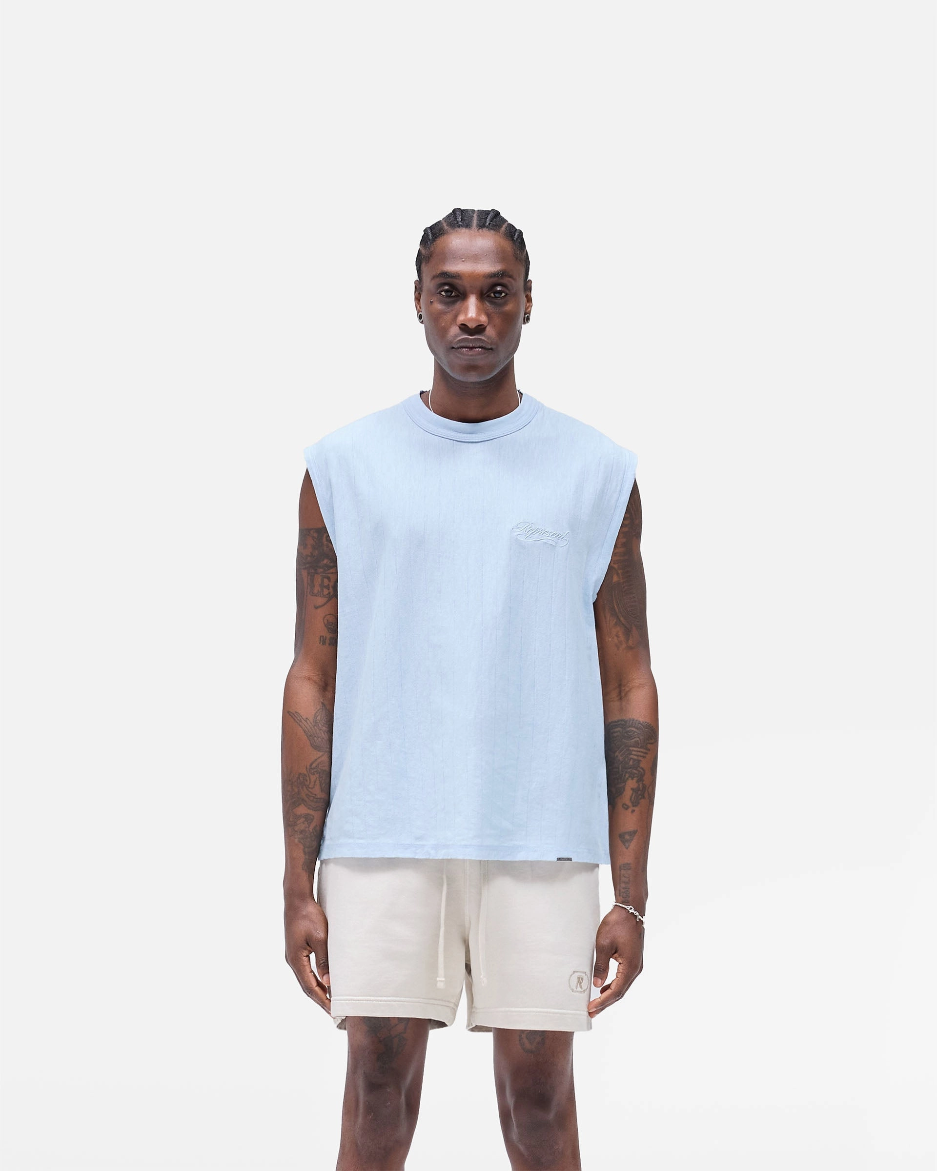 fade resistant color Slub Script Tank - Ice Blue