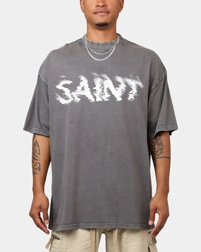 Circular Knit Technique Drop Shoulder Cut Saint Morta System Overload T-Shirt Washed Charcoal