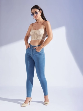 Nature Lover Shopping Day Everyday Women's Blue Skinny High-Rise Cropped Denim Jeans