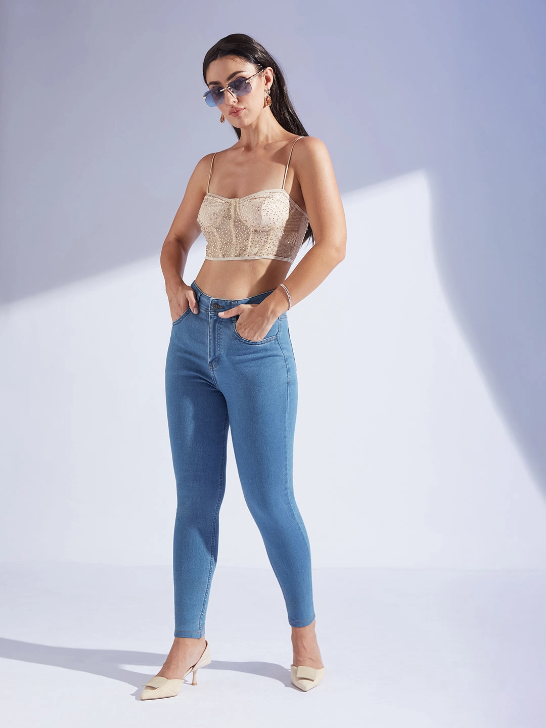 Nature Lover Shopping Day Everyday Women's Blue Skinny High-Rise Cropped Denim Jeans