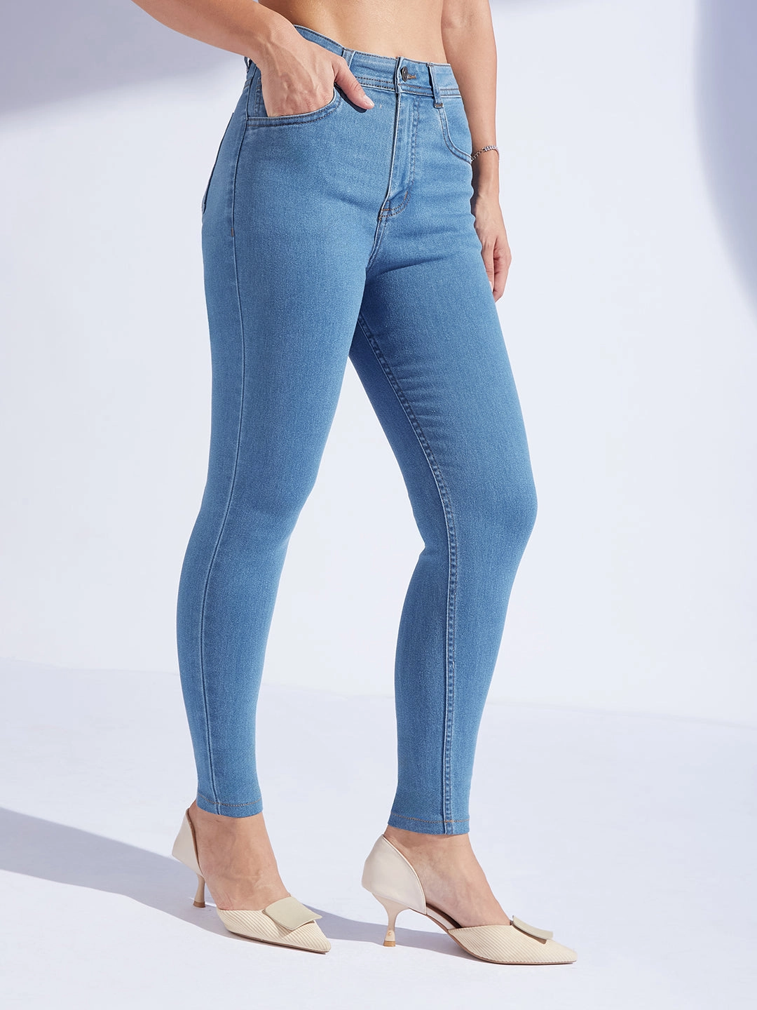 Minimal Edge Women's Blue Skinny High-Rise Cropped Denim Jeans