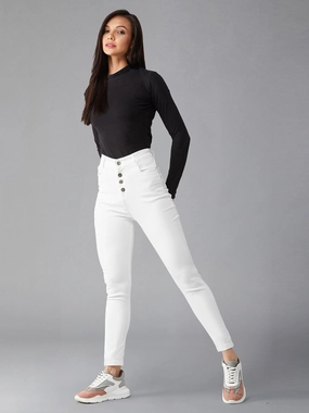 24/7 Comfort White Skinny-Fit High-Rise Stretchable Bleached Denim Jeans Office Wear Casual