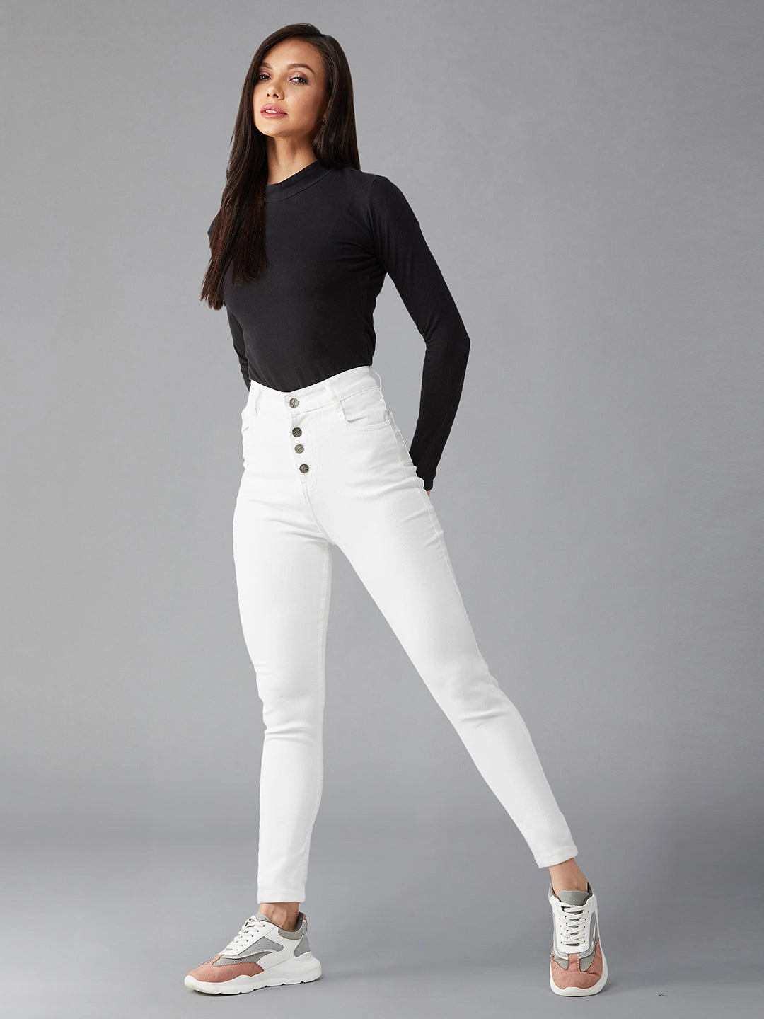 24/7 Comfort White Skinny-Fit High-Rise Stretchable Bleached Denim Jeans Office Wear Casual