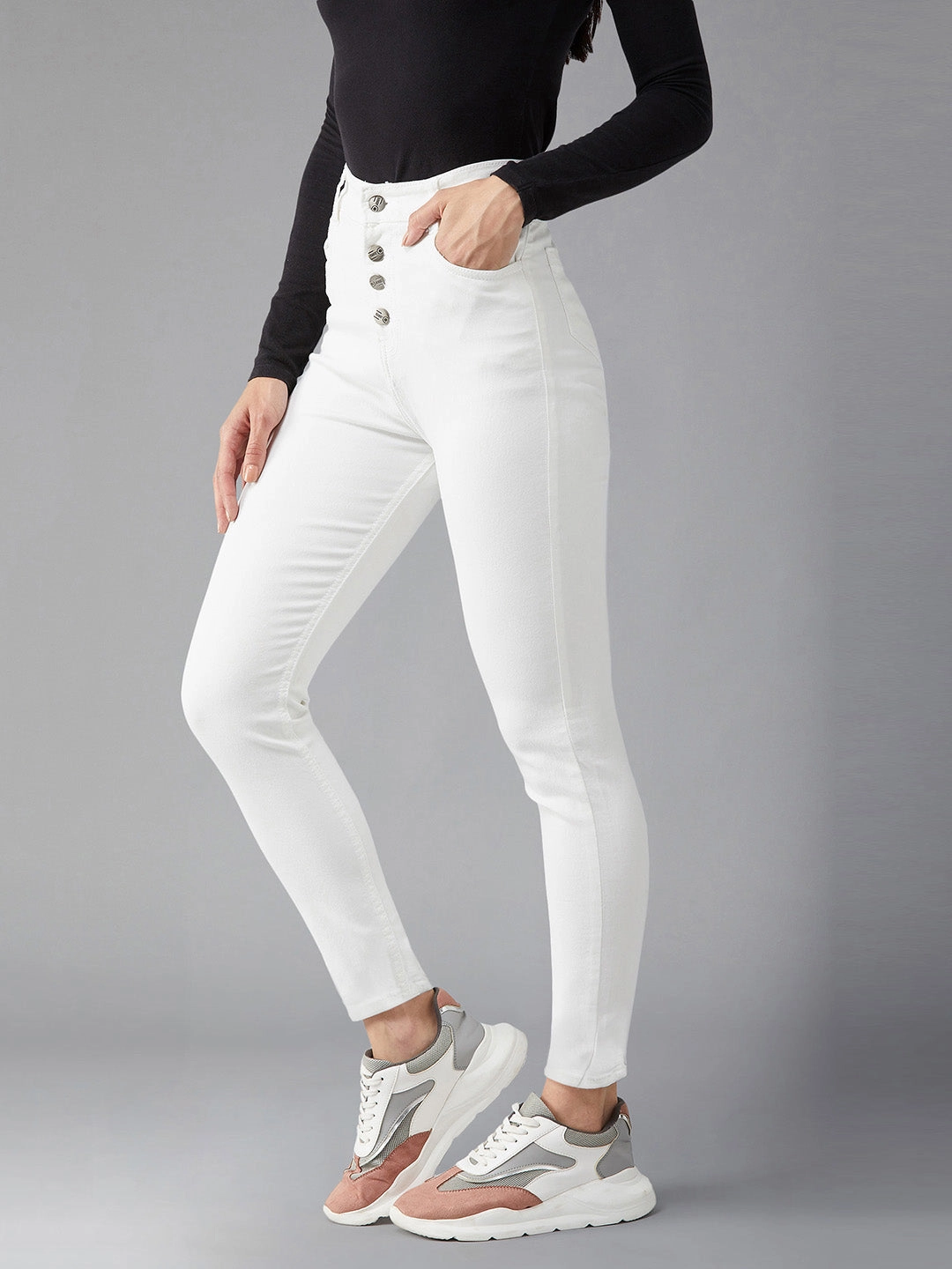 24/7 Comfort White Skinny-Fit High-Rise Stretchable Bleached Denim Jeans Laidback Style Stylish Adult Fashion