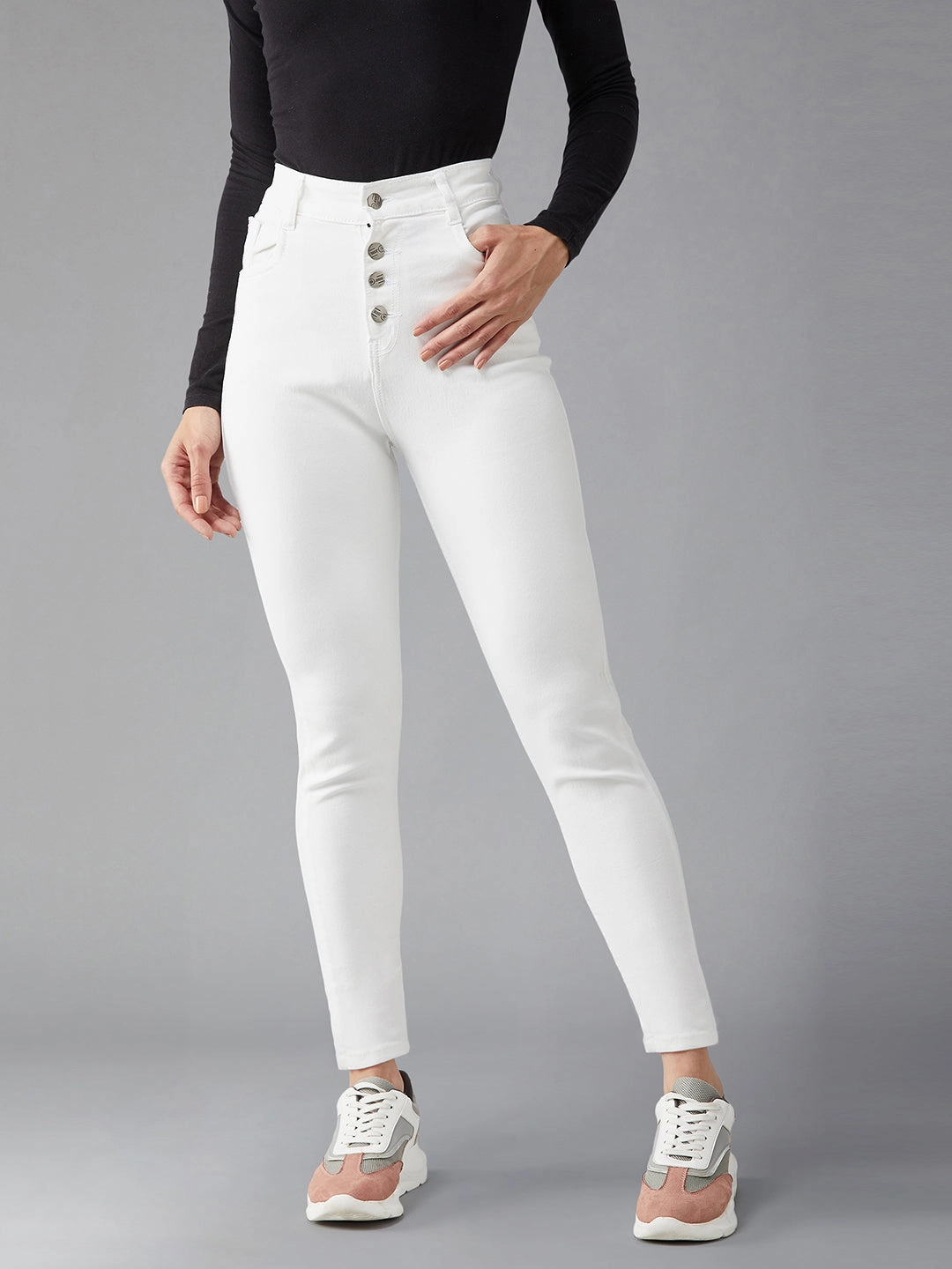 Modern Vibes Fashion Routine 24/7 Comfort White Skinny-Fit High-Rise Stretchable Bleached Denim Jeans