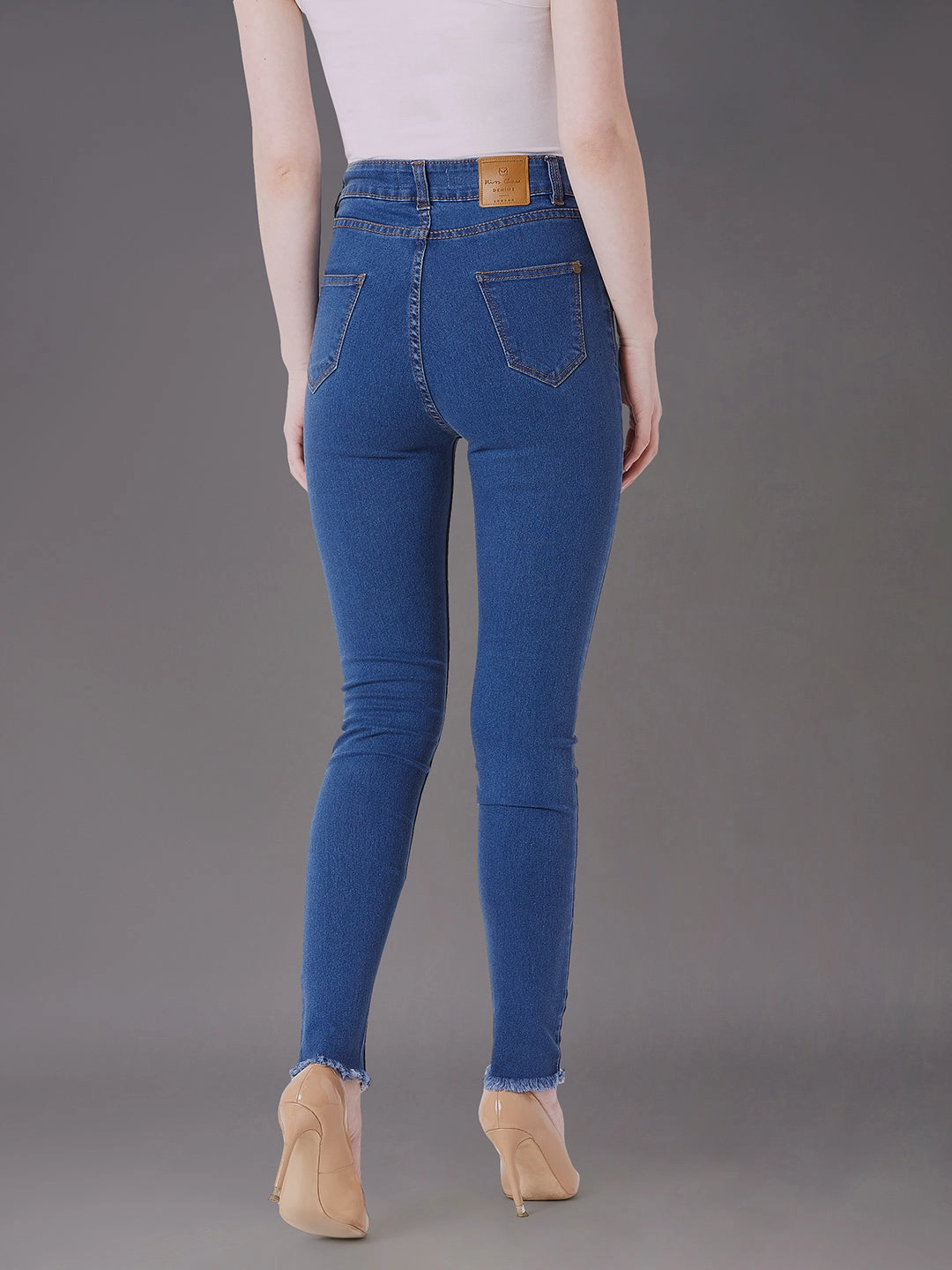 Anytime Wear Women's Blue Skinny High-Rise Cropped-Length Fringe Detailing Stretchable Denim Jeans