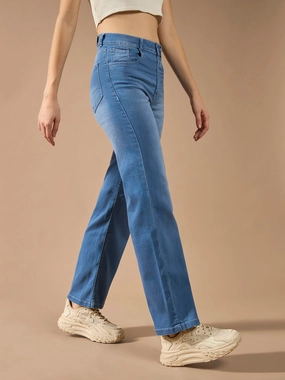 Winter Warmth Festival Outfit Outdoor Adventure CHASEstretch? Light Blue Wide-Leg Mid-Rise Light Weight Denim Jeans