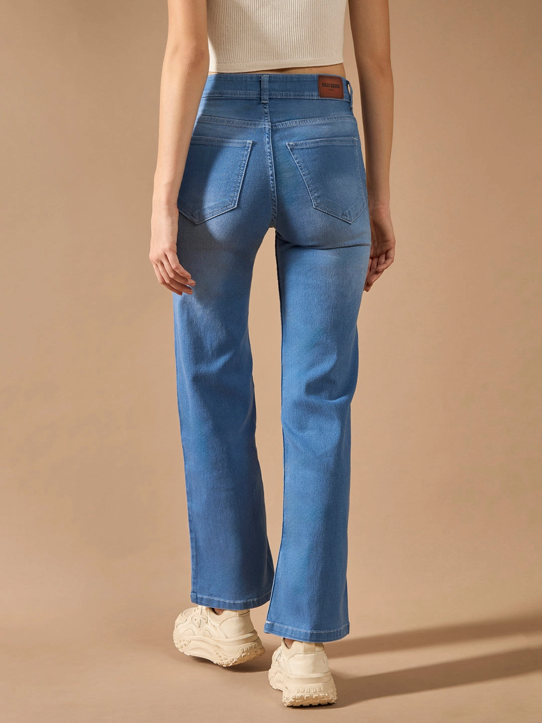 Comfort waistband Matching Basic CHASEstretch? Light Blue Wide-Leg Mid-Rise Light Weight Denim Jeans