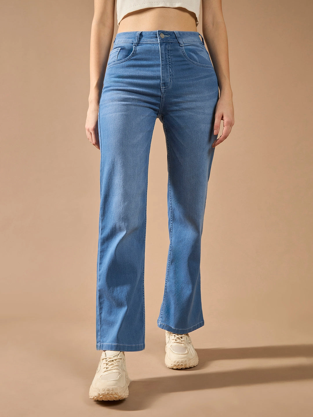 Casual Luxury Winter Warmth CHASEstretch? Light Blue Wide-Leg Mid-Rise Light Weight Denim Jeans