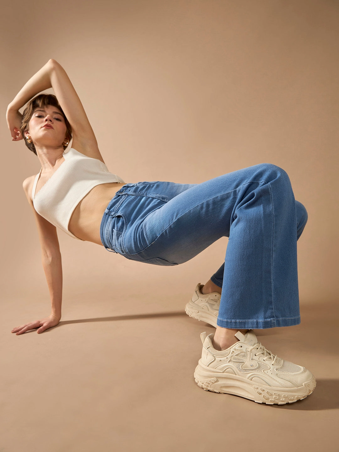 CHASEstretch? Light Blue Wide-Leg Mid-Rise Light Weight Denim Jeans Travel Outfit Music Event Minimalist Eco Friendly