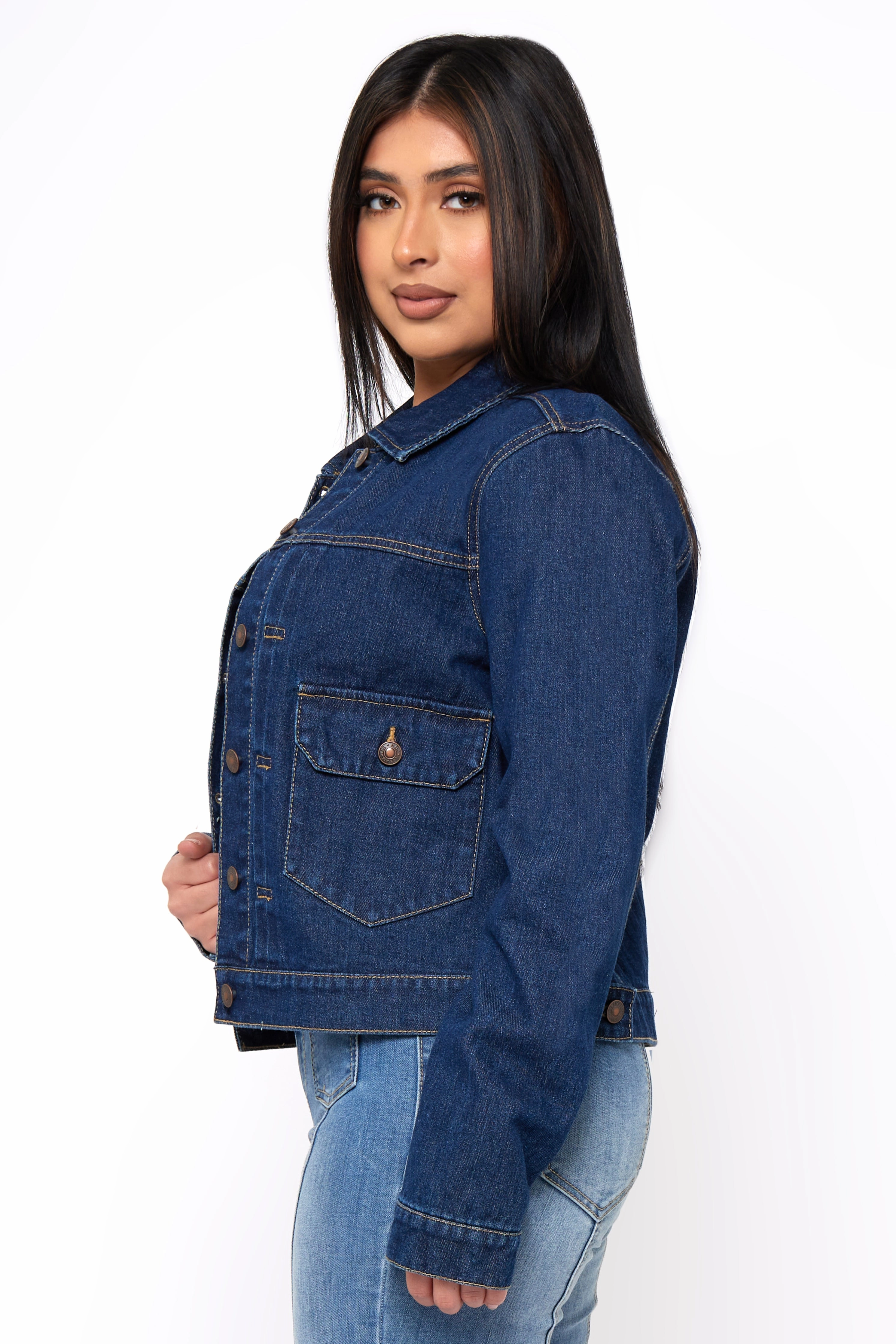 Sleek and Slim Second Skin Feel Smart Style Denim Jacket with Patch Pockets
