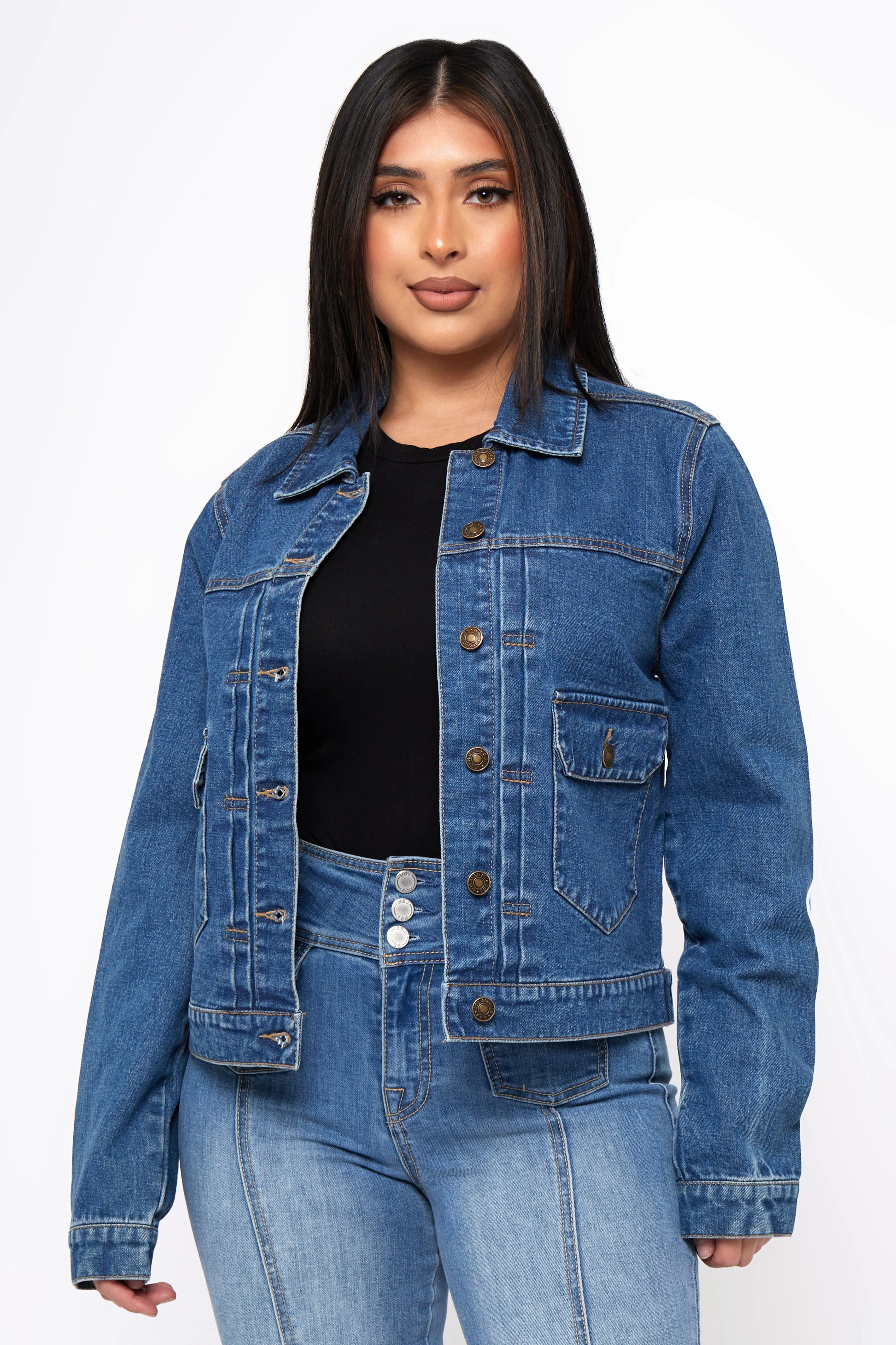 Morning Stretch Soft Touch Smart Style Denim Jacket with Patch Pockets