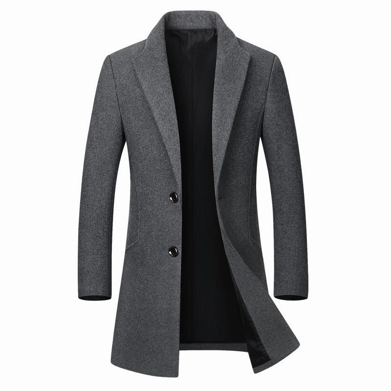 West Louis? High-End Thickened Warm Business-Men Woolen Trench Coat Flexible Hem Adjustment Minimal Detailing