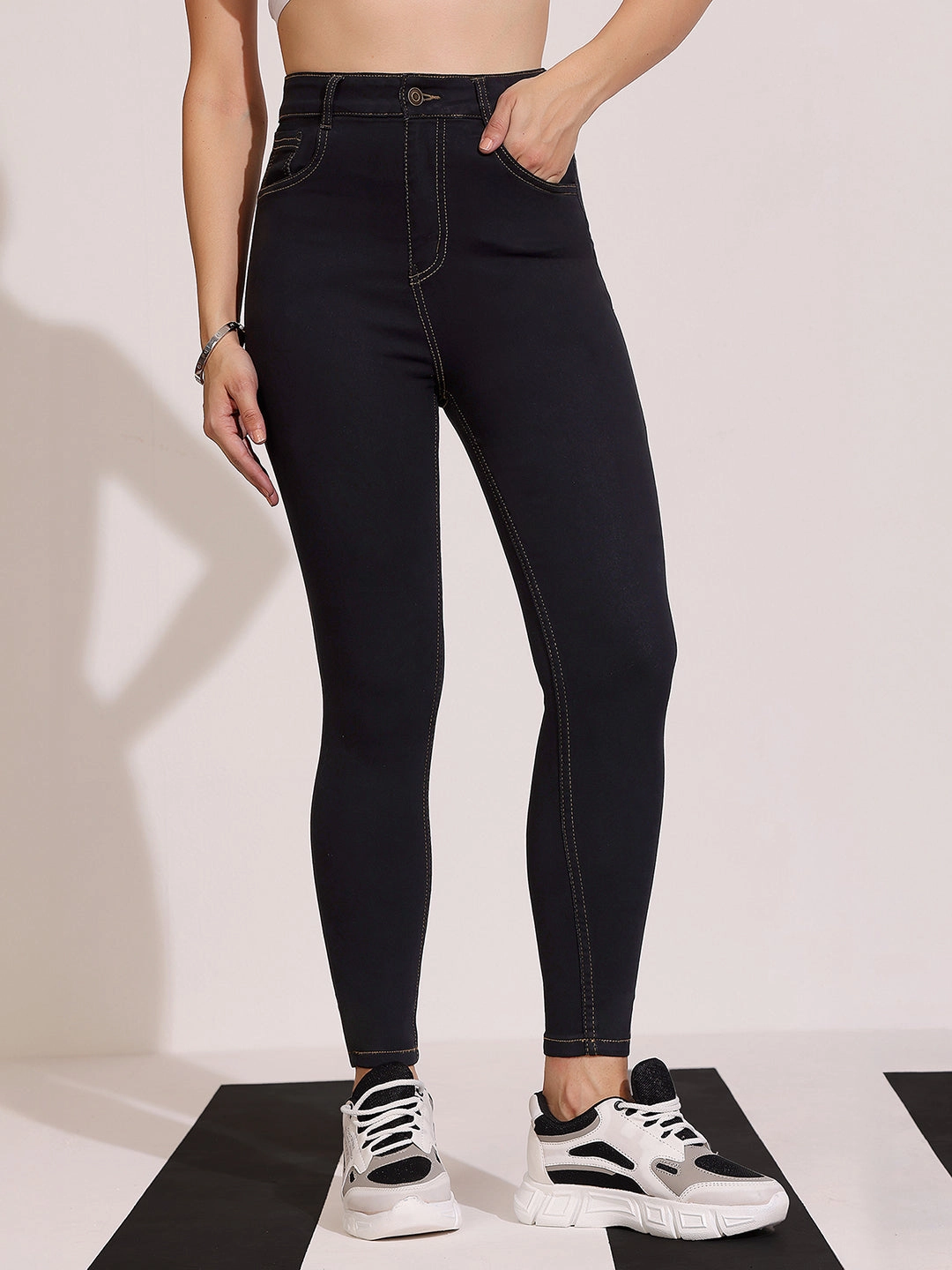 Women's Black Skinny High Rise Clean Look Cropped Stretchable Denim Jeans Relaxed Feel Autumn Days Unisex Wear Teen Outfit