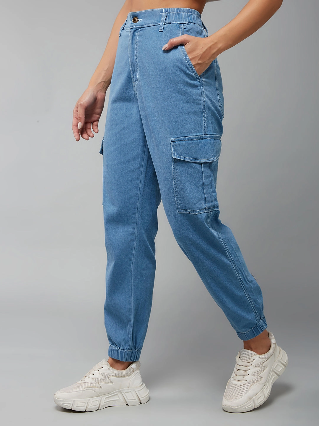 Women's Light Blue Regular High-Rise Clean-Look Light Weight Stretchable Denim Joggers All-day Flex OdorResistant