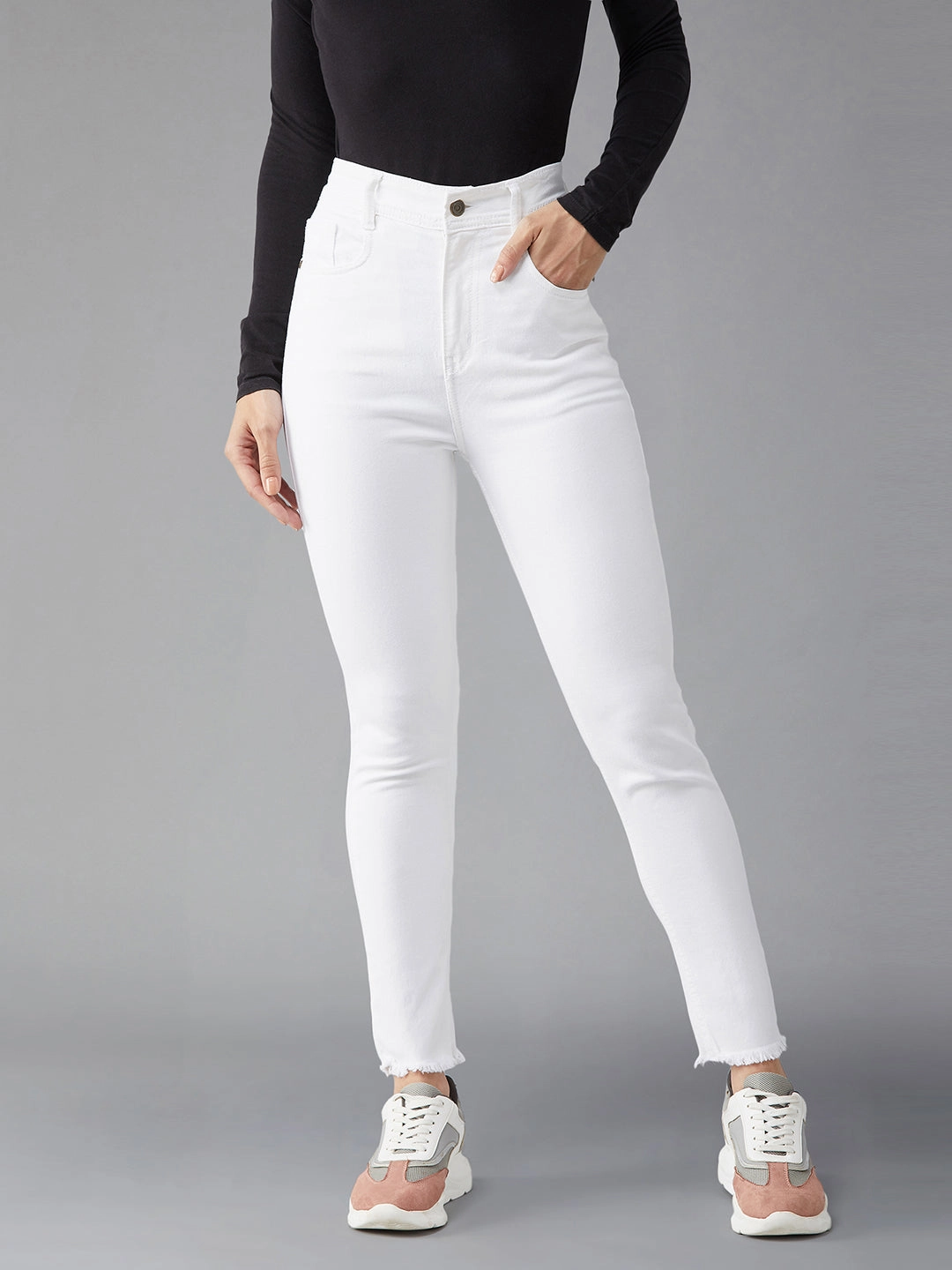 Women's White Skinny High-Rise Clean-Look Bleached Stretchable Denim Jeans Casual Musthave All Fit Design