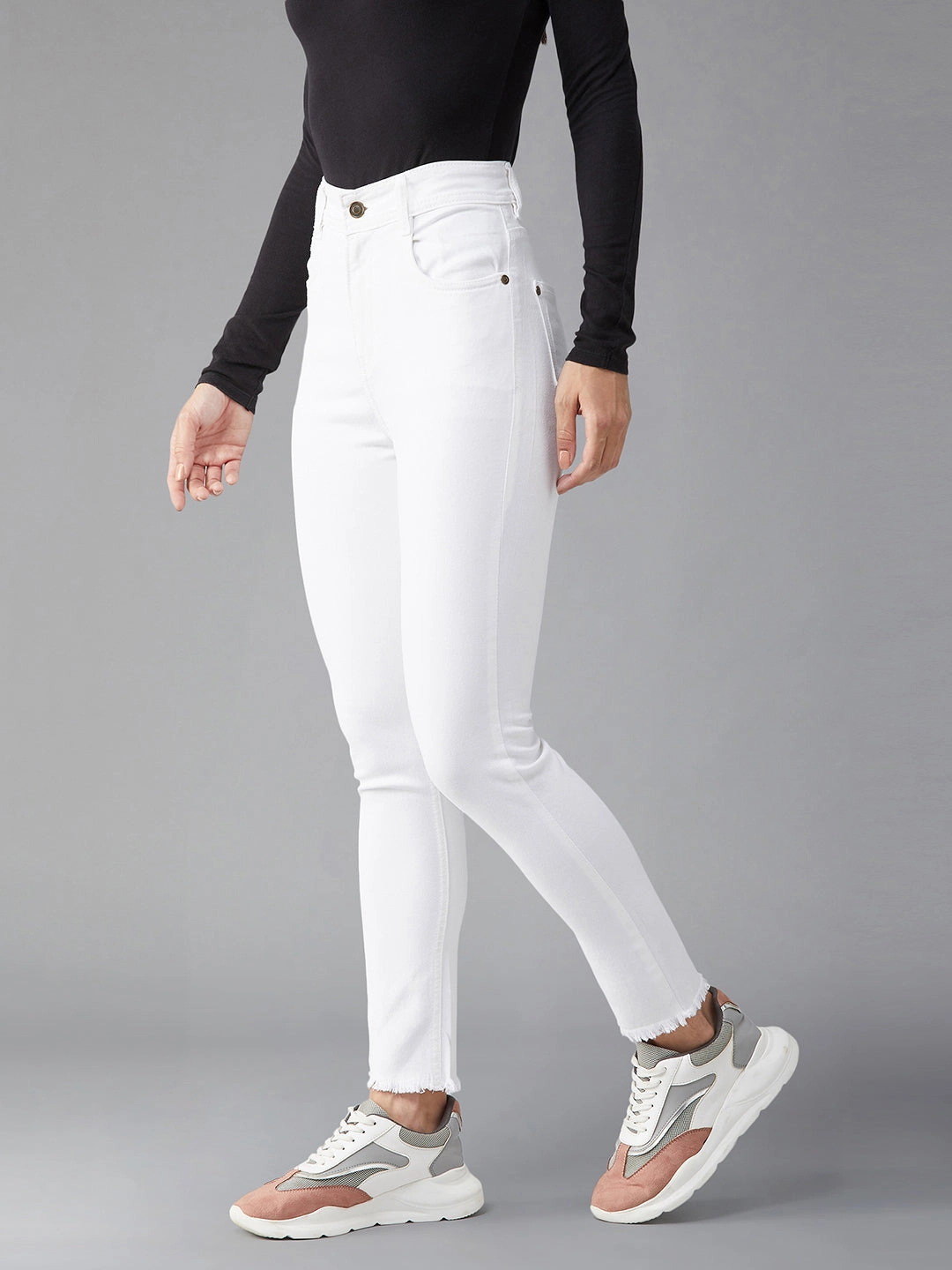 Anti Slip Belt Loops Casual Days Women's White Skinny High-Rise Clean-Look Bleached Stretchable Denim Jeans