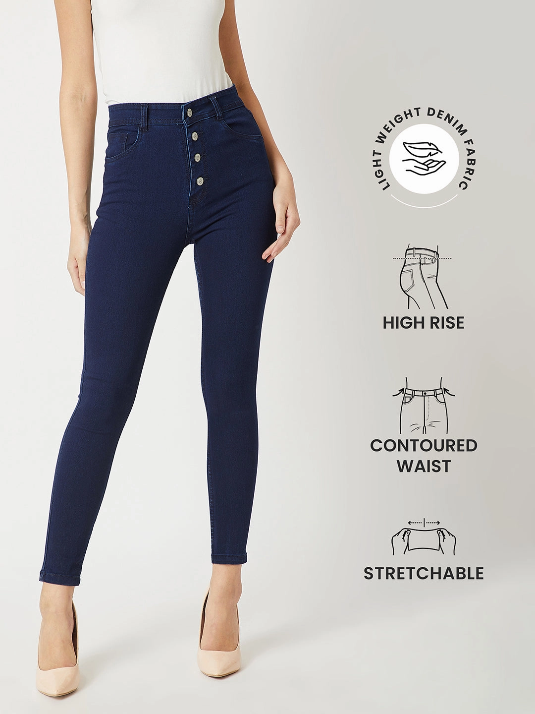 Artist Vibe Smooth 24/7 Comfort Navy-Blue Skinny-Fit High-Rise Stretchable Denim Jeans