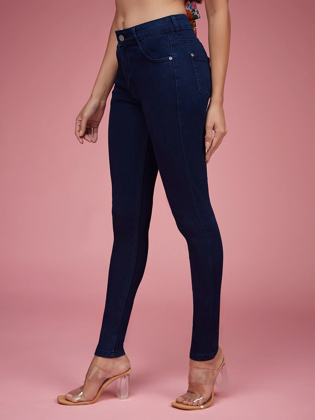 Everyday Classic Wear Comfy 24/7 Comfort Navy-Blue Skinny-Fit Mid-Rise Stretchable Denim Jeans