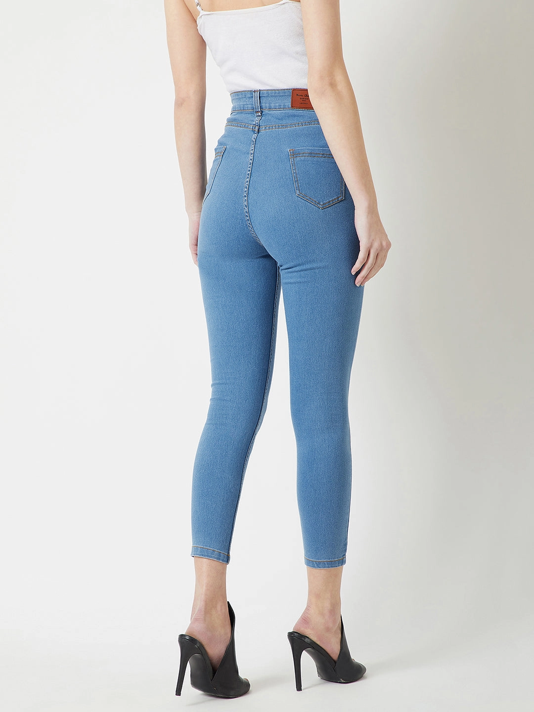 24/7 Comfort Blue Solid Skinny High-Rise Cropped Stretchable Denim Jeans Contemporary Cut