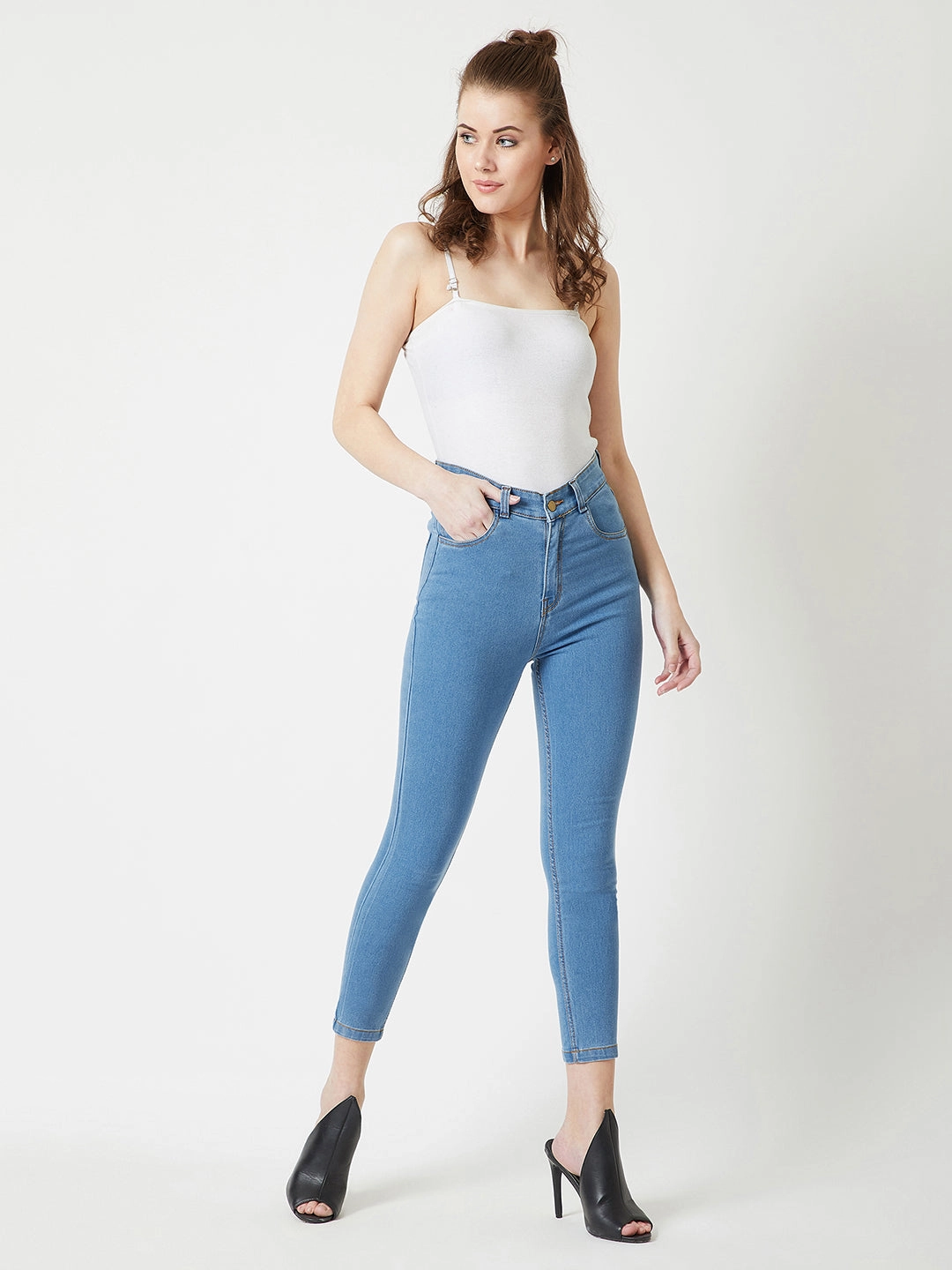 Flexible Comfort 24/7 Comfort Blue Solid Skinny High-Rise Cropped Stretchable Denim Jeans