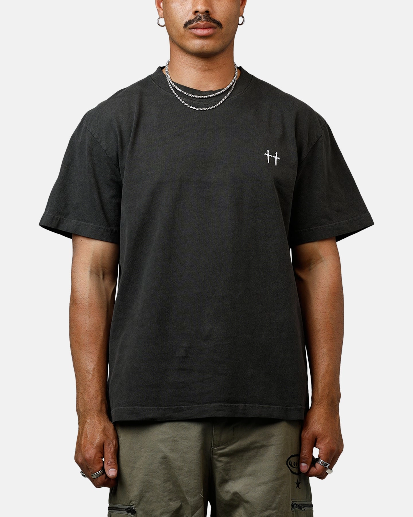 Saint Morta Maiden Boxy T-Shirt Black Wash Roll Up Sleeve System RecycledPolyesterBlend