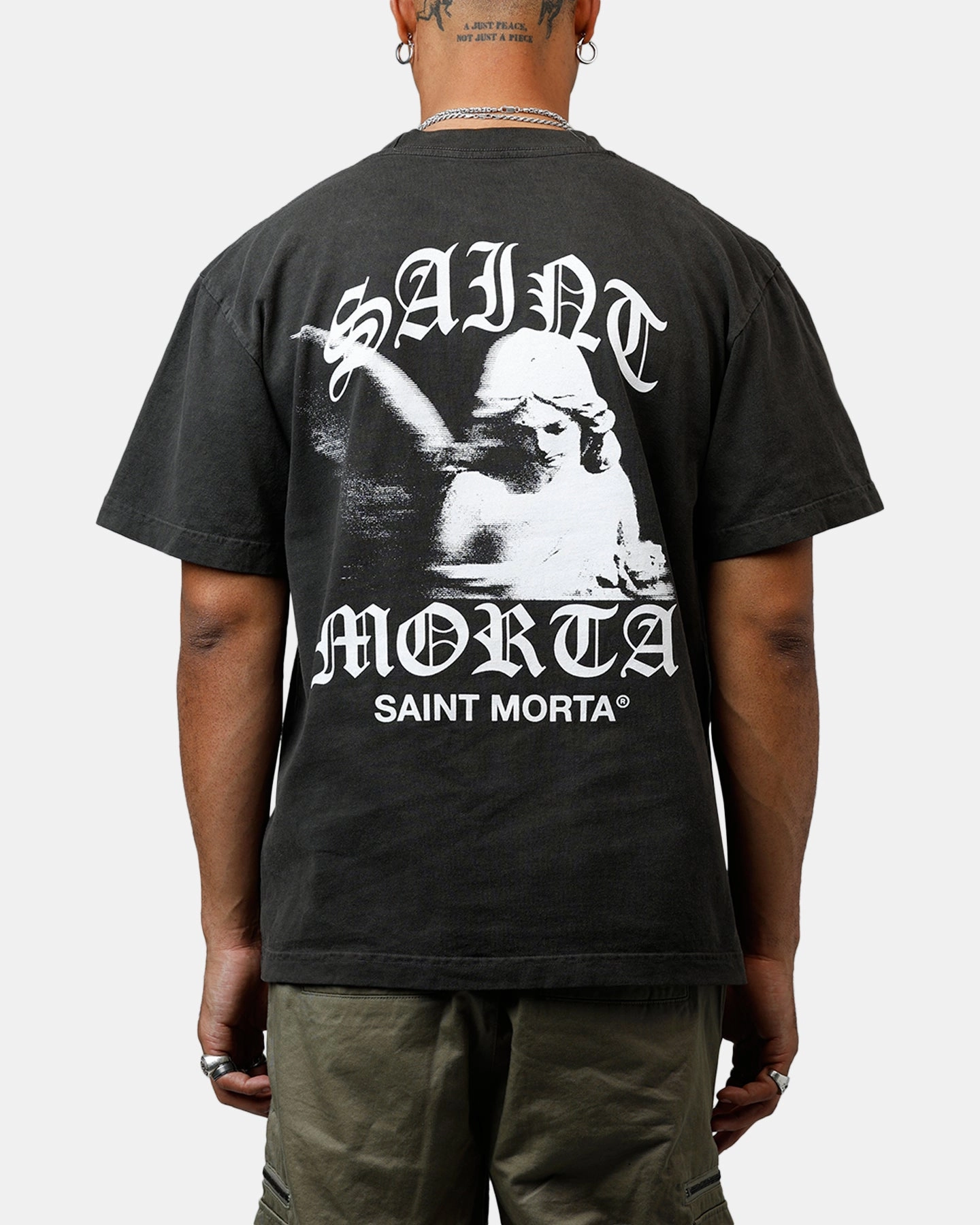 NonFade Dye MoistureWicking Material Saint Morta Maiden Boxy T-Shirt Black Wash