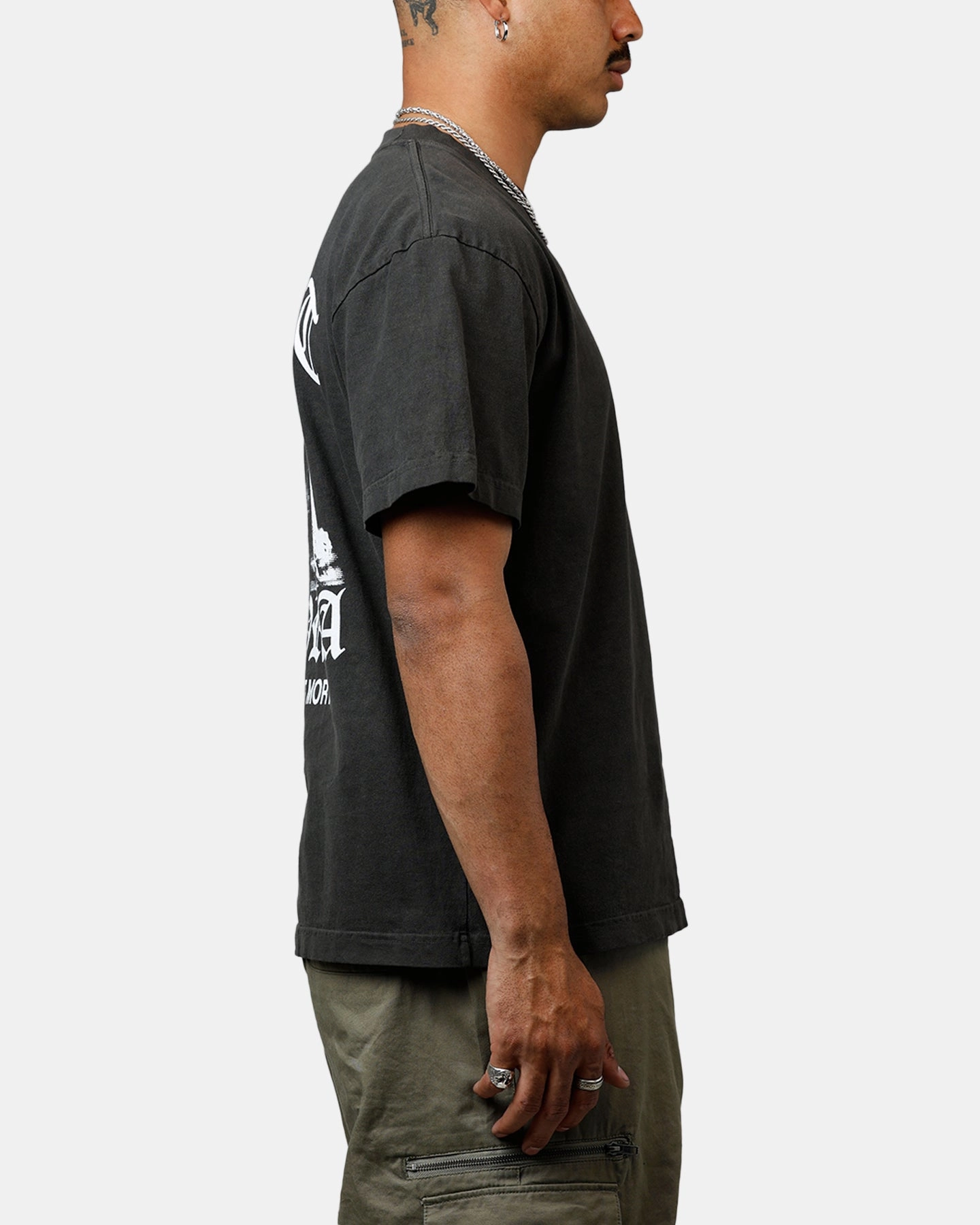 Double Layered Fabric Saint Morta Maiden Boxy T-Shirt Black Wash