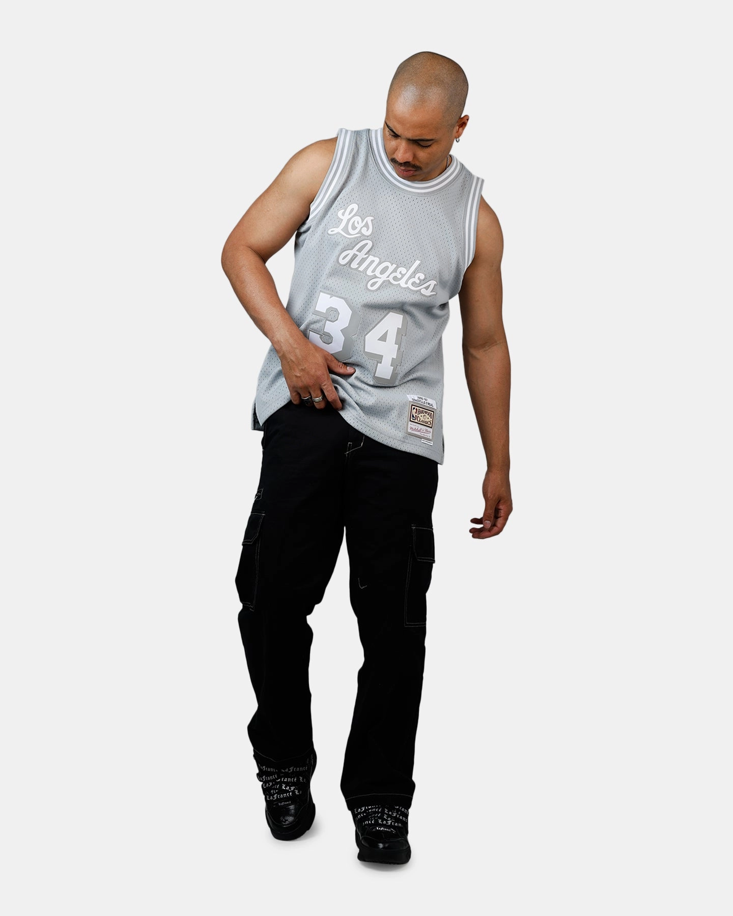 Mitchell & Ness Los Angeles Lakers Shaquille O'Neal 1996-1997 Swingman Jersey Grey High Neck Design MultiPurposeUtility