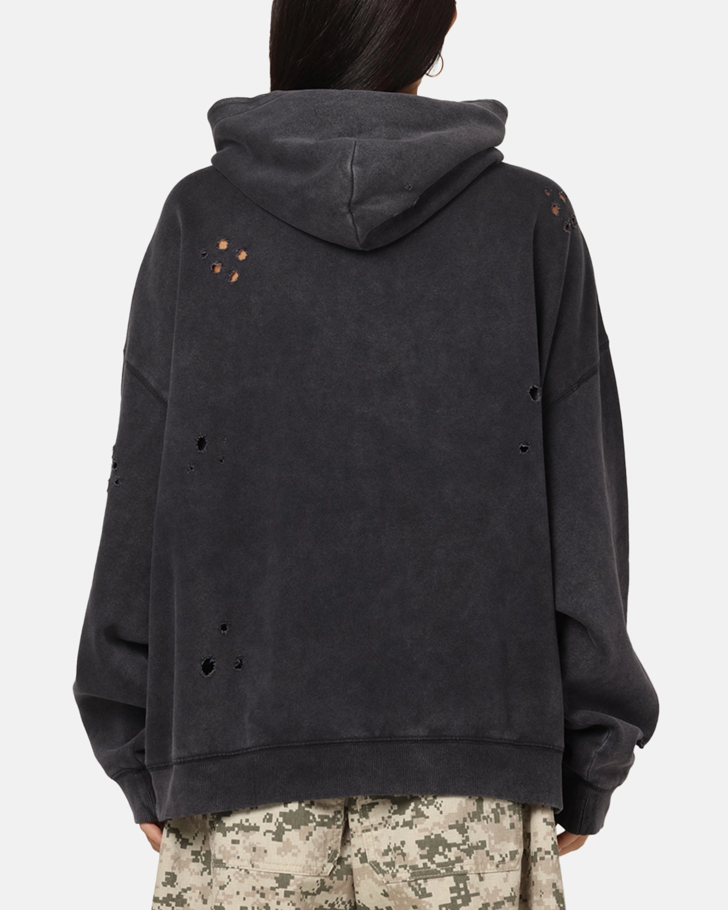 Mitchell & Ness Las Vegas Raiders Distressed Rhinestone Logo Hoodie Faded Black Adjustable Cuff System ReinforcedShoulders