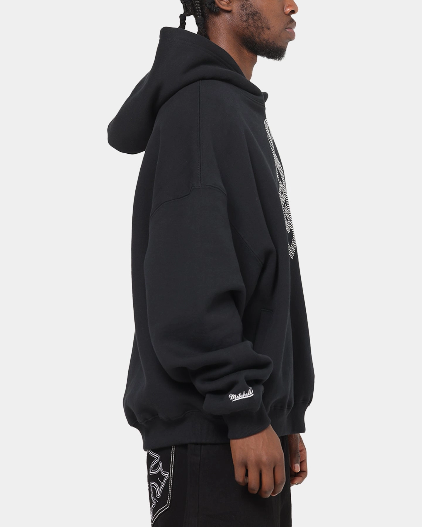 Roll Up Sleeve Design Seamless Construction Design Mitchell & Ness Chicago White Sox Rhinestone Hoodie Faded Black