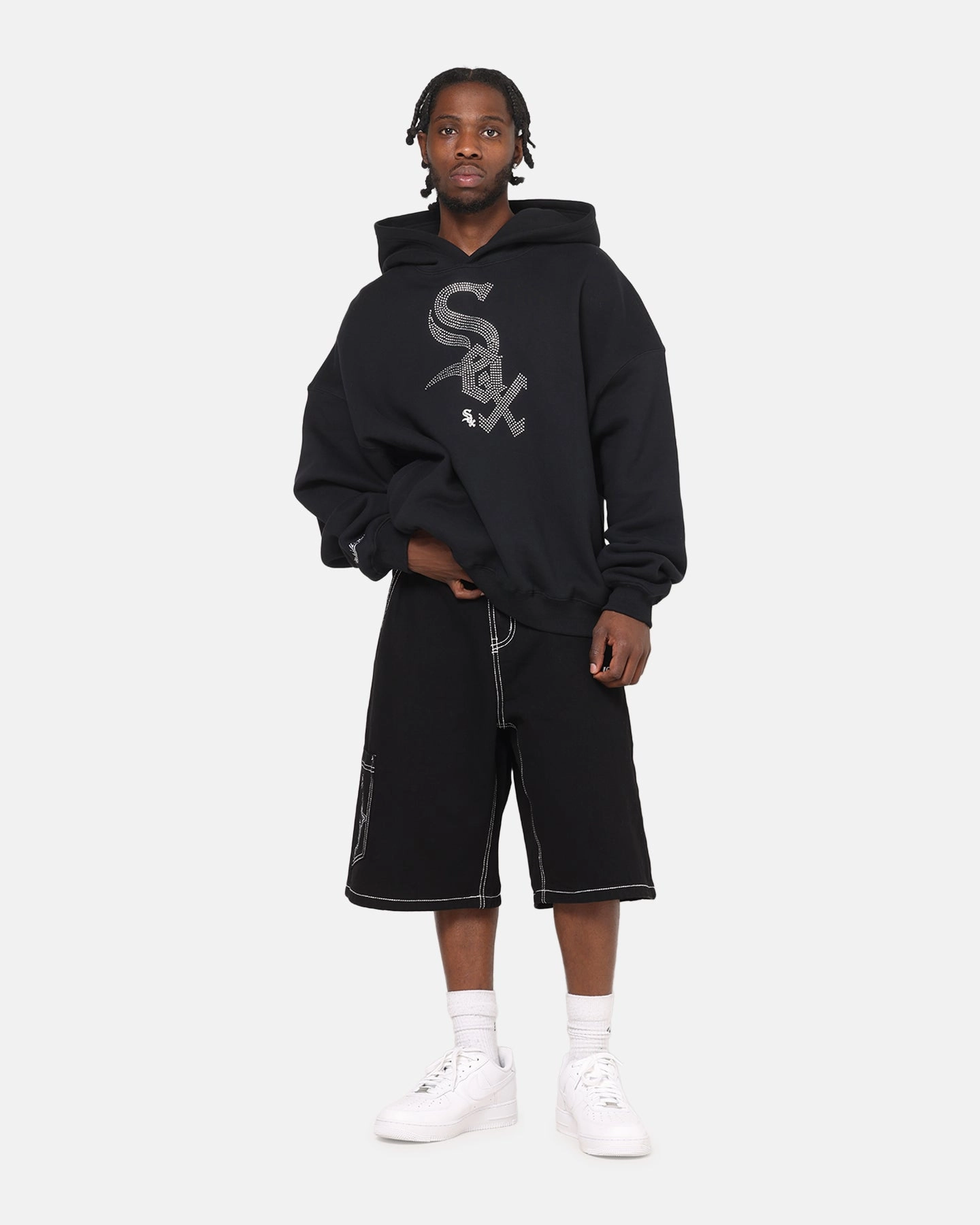 Mitchell & Ness Chicago White Sox Rhinestone Hoodie Faded Black Reinforced Stitching