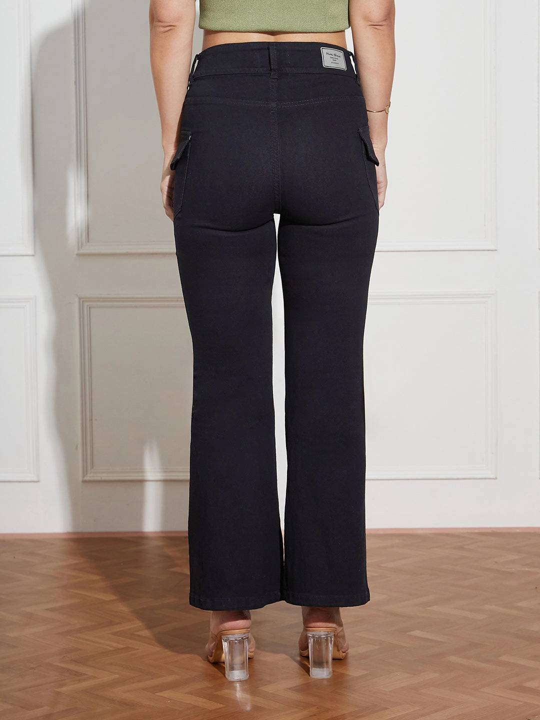 Neutral Style Affordable Durable Women's Black Bootcut High Rise Clean Look Regular Length Stretchable Denim Jeans