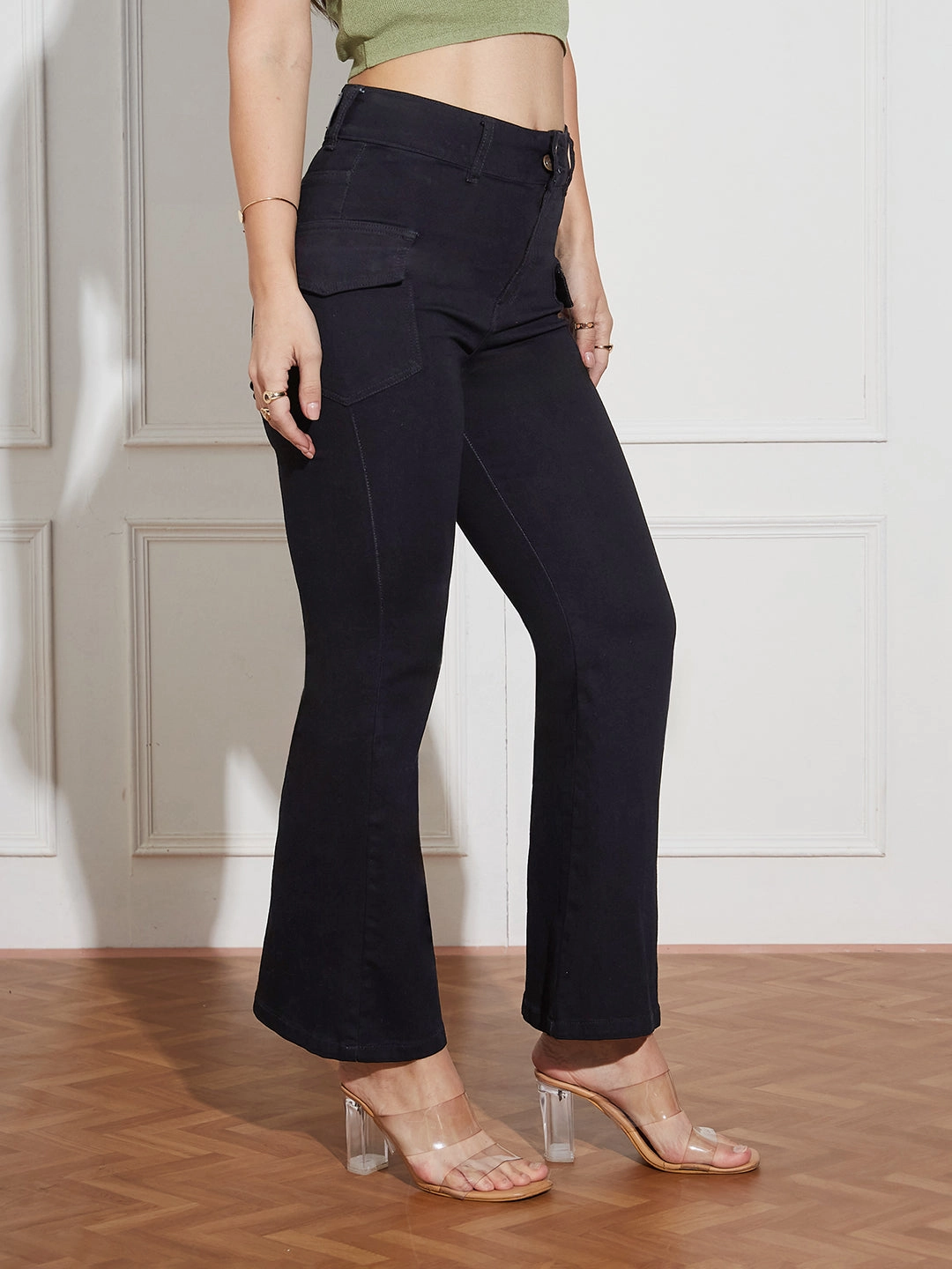 Home Comfort Weekend Warrior Routine Style Women's Black Bootcut High Rise Clean Look Regular Length Stretchable Denim Jeans