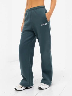 Amelie Wide Leg Sweatpants - Teal Green Gusseted Crotch Cozy Casual