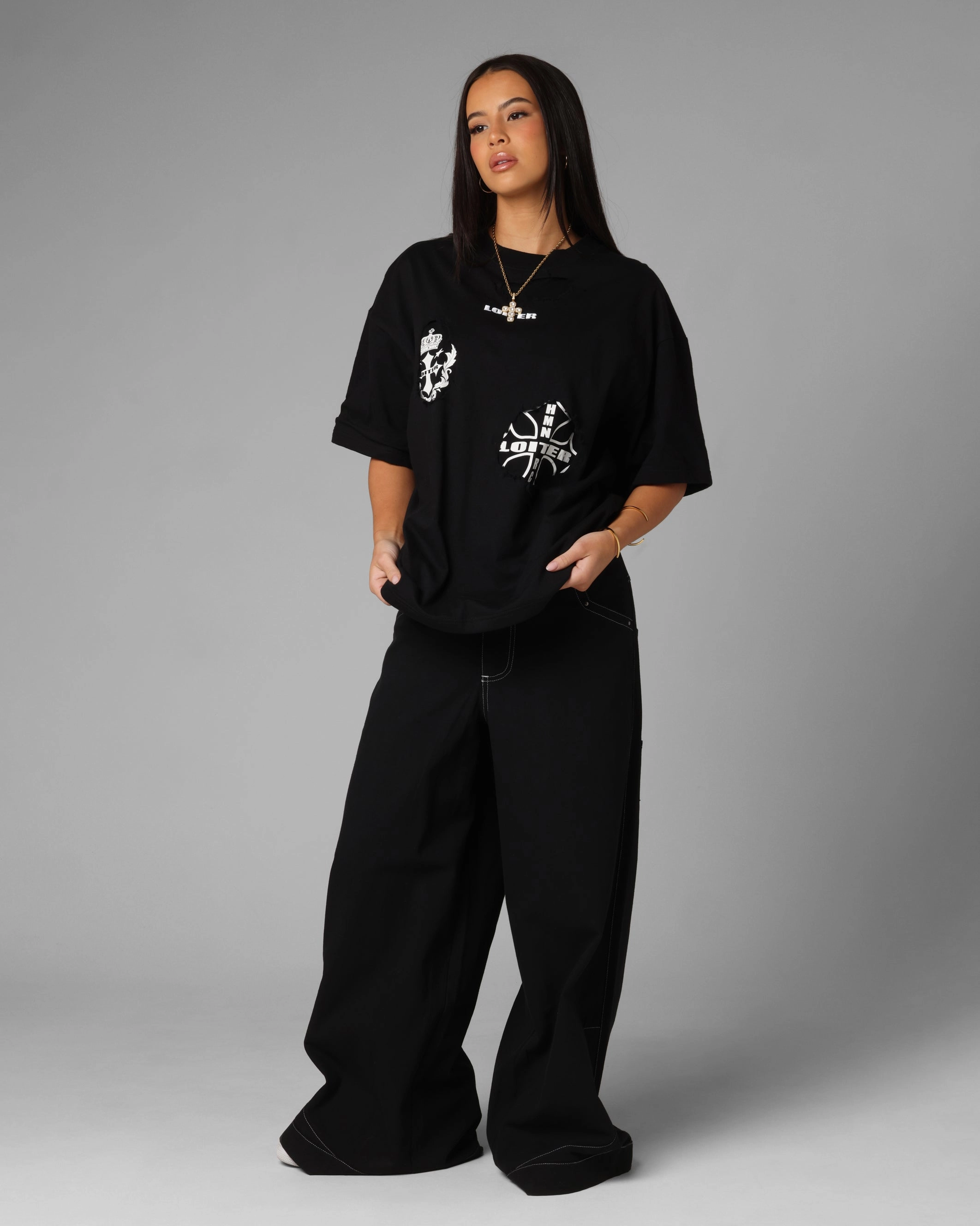 Loiter Destruction T-Shirt Black Wash Self Cleaning Coating Variable Tension Adjustment