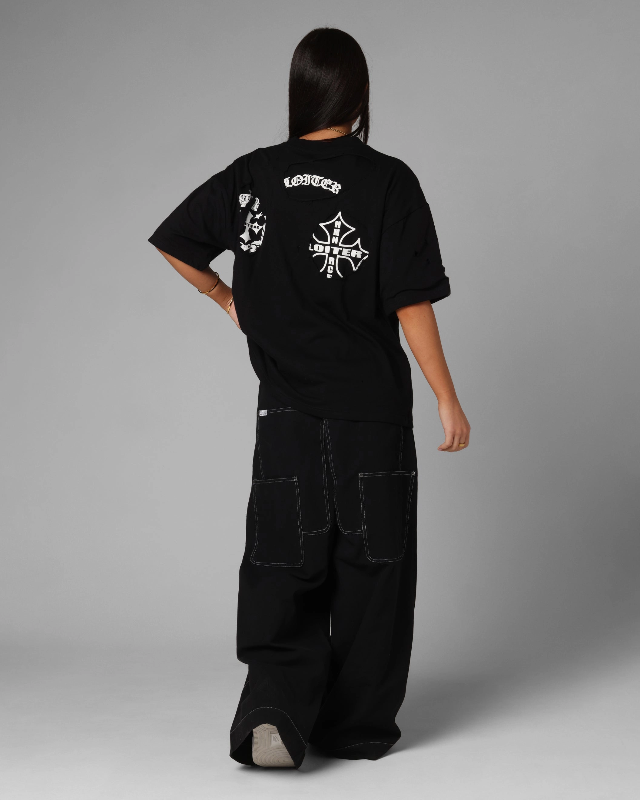 LightweightTexture Microfiber texture Loiter Destruction T-Shirt Black Wash