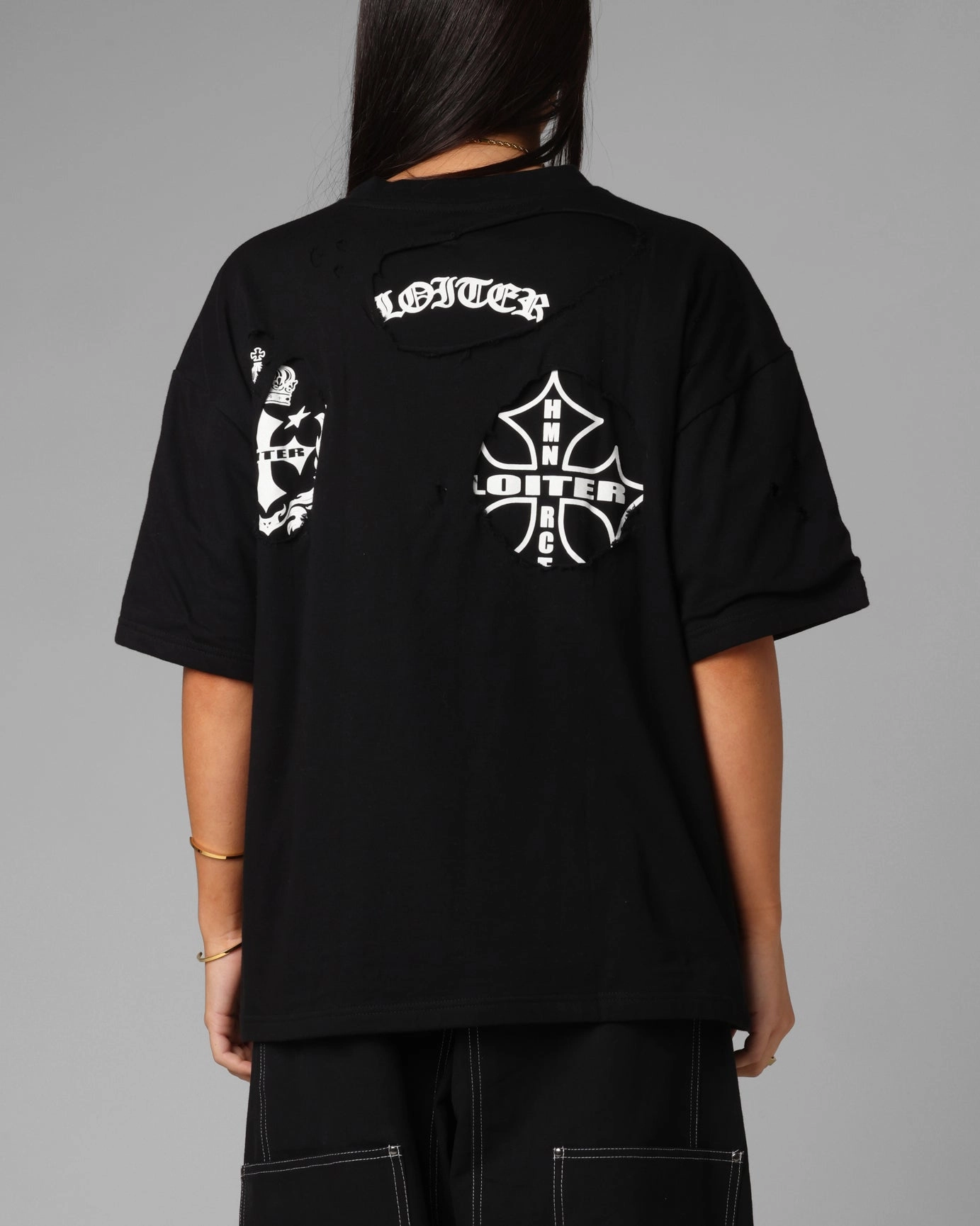 Loiter Destruction T-Shirt Black Wash Ultraviolet Protection Fabric