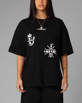 Loiter Destruction T-Shirt Black Wash Multi Panel Construction Sustainable Production Methods