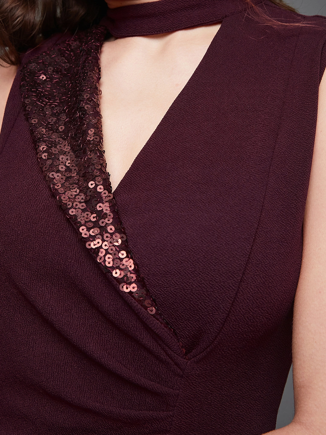 Street Mode Quick Layer Crease Ease Women's Wine Collared Solid Asymmetric Knee-Length Dress