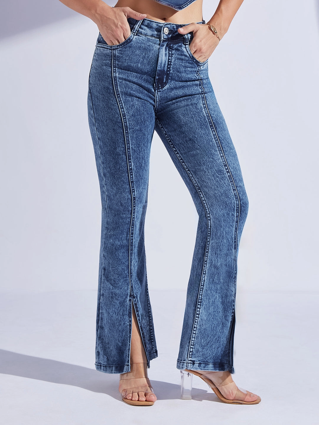 Urban Fit Women's Navy Blue Bootcut High-Rise Stretchable Denim Bootcut Jeans