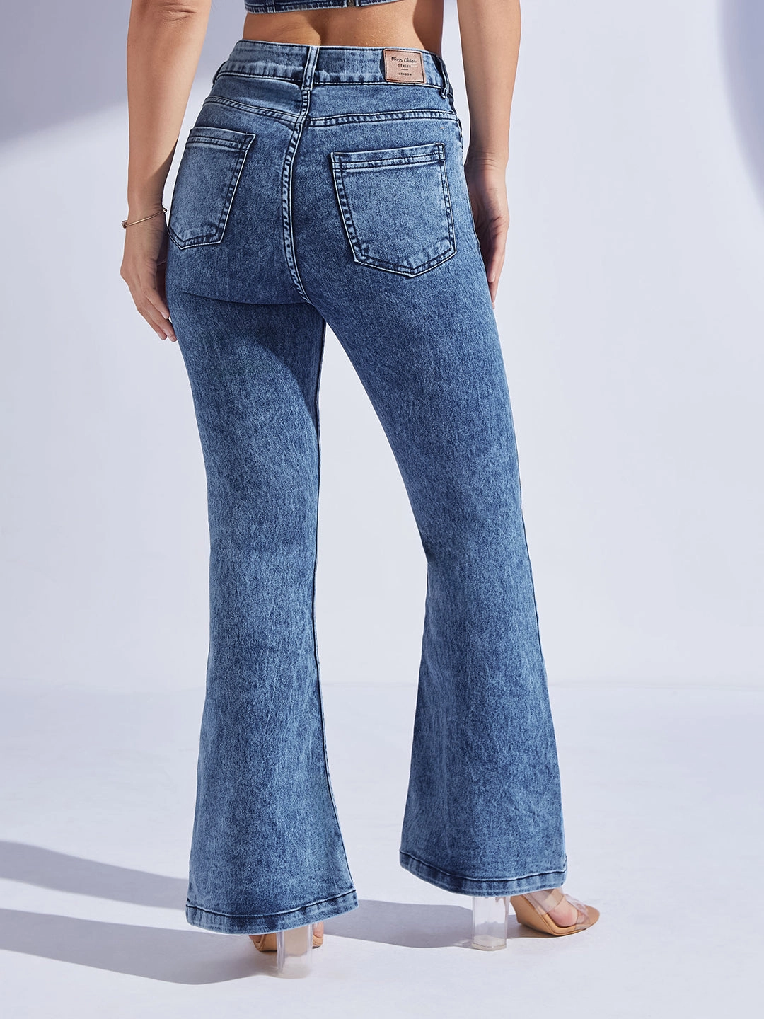 Women's Navy Blue Bootcut High-Rise Stretchable Denim Bootcut Jeans Parent Style Family Style Stylish Adult Fashion