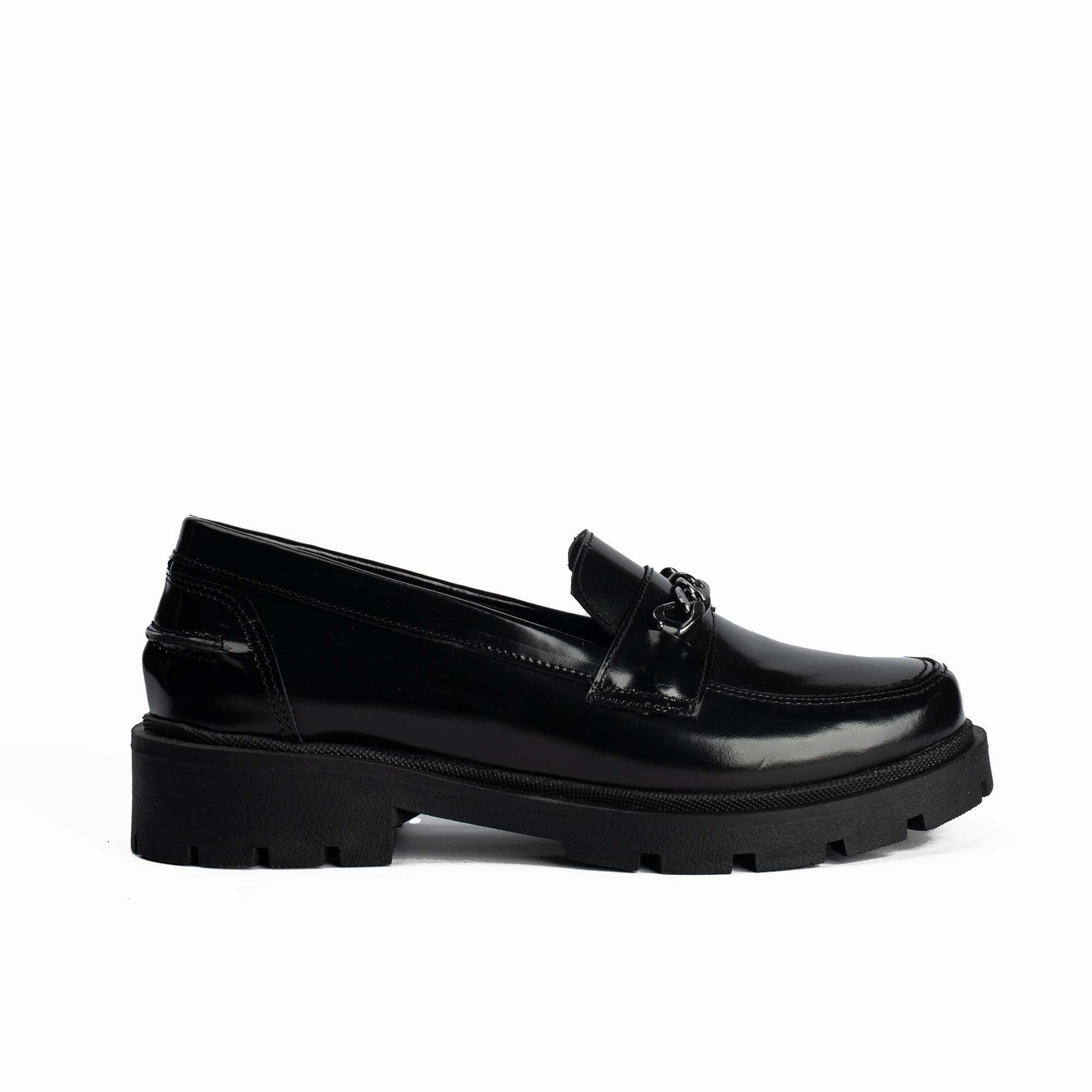 Hook And Loop Street Pace Flora Black Natural Leather Loafers