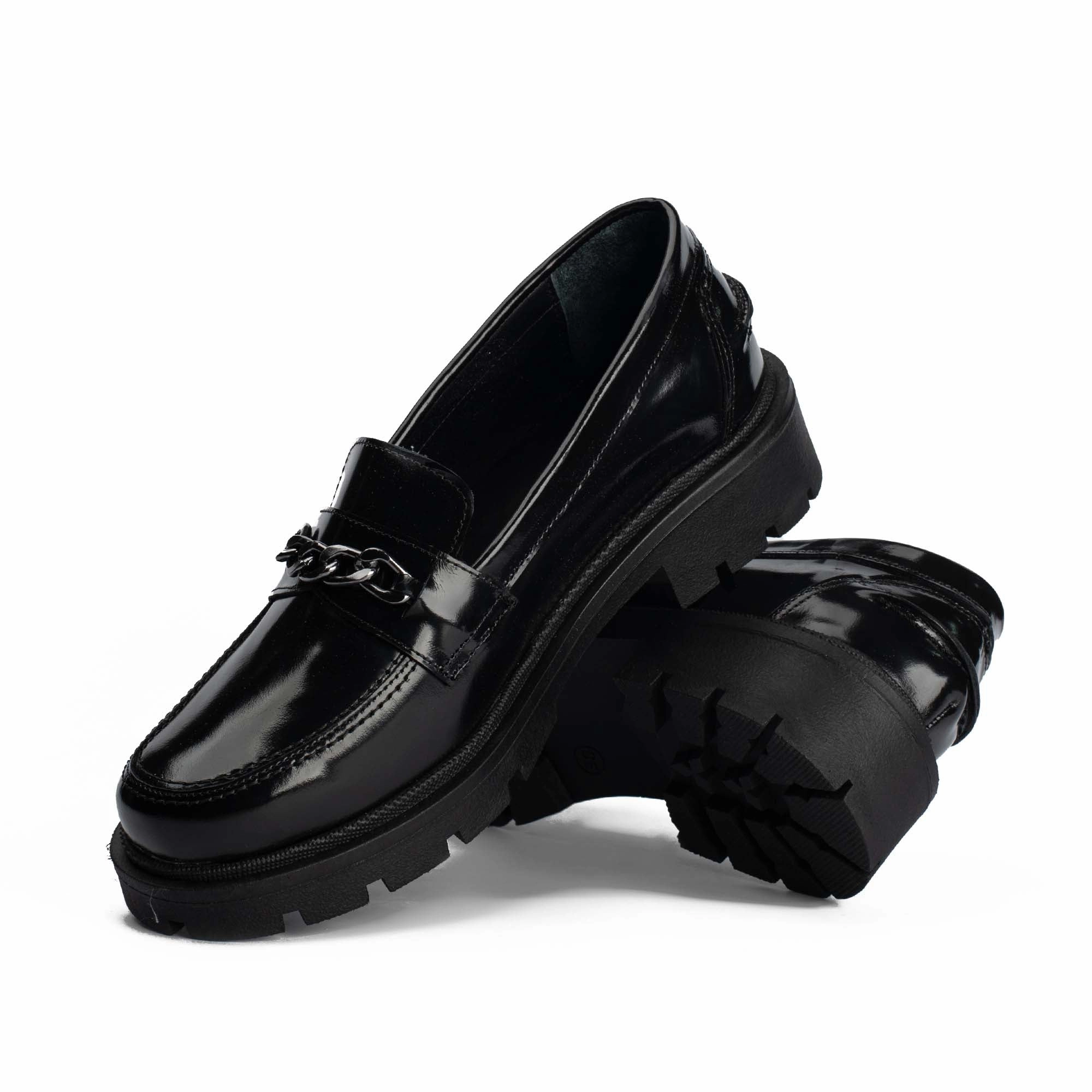 Comfy Glide Tailored Edge Flora Black Natural Leather Loafers