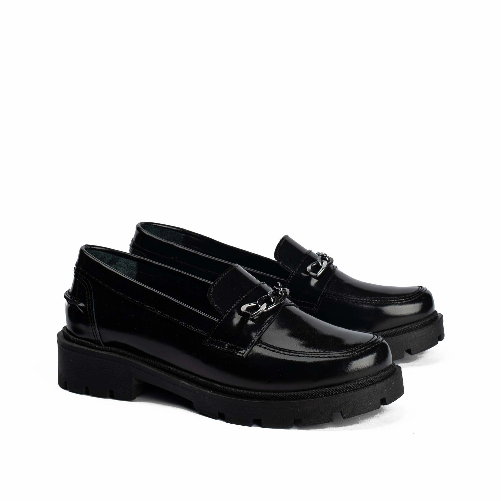 Street Smart Flora Black Natural Leather Loafers